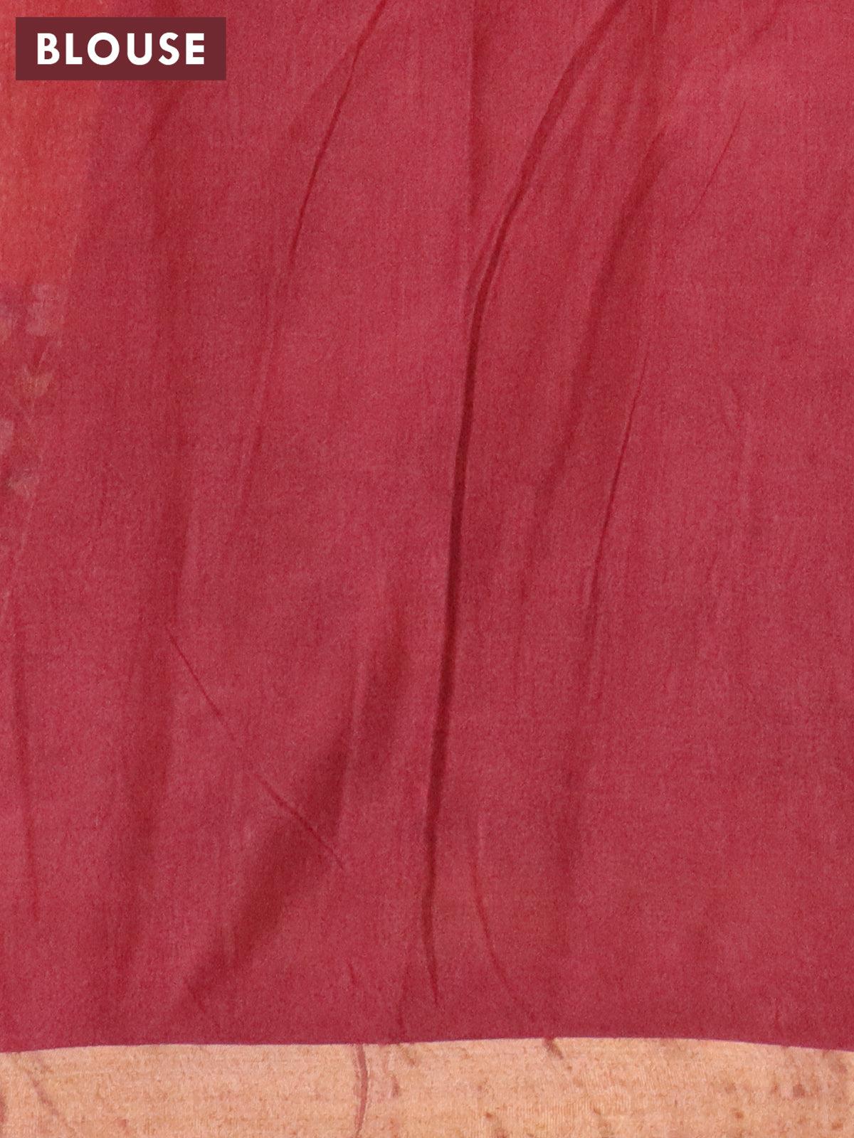 Bhagalpuri saree orange and maroon with allover bandhani prints and long pichwai printed zari woven border - Image 4