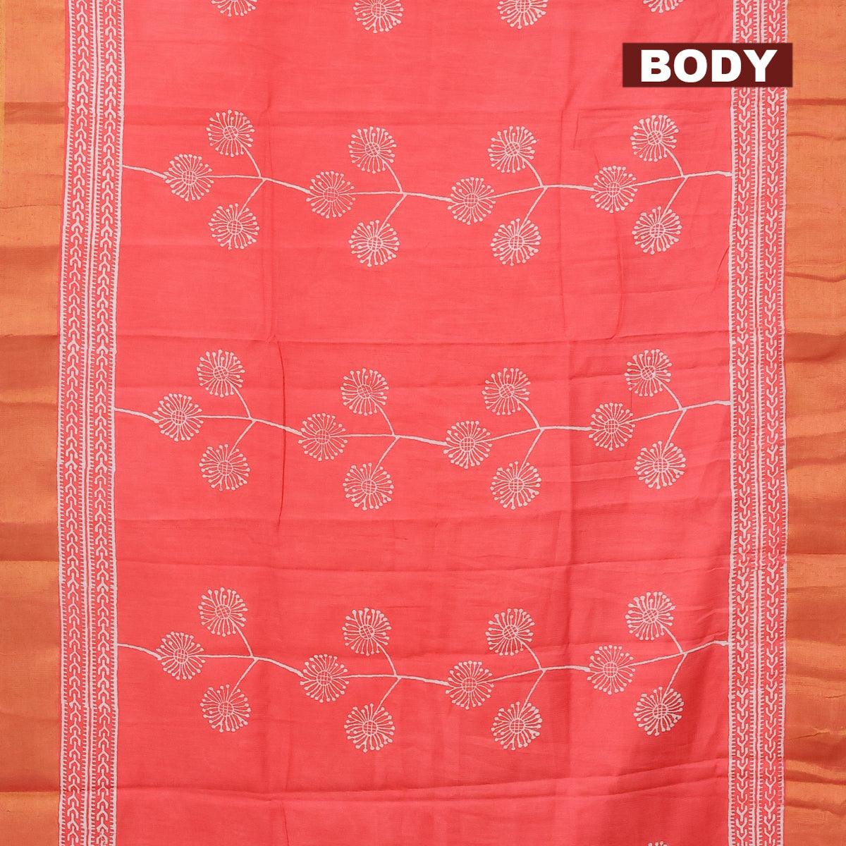 Bhagalpuri saree peach pink shade with butta prints and zari woven border - Image 2