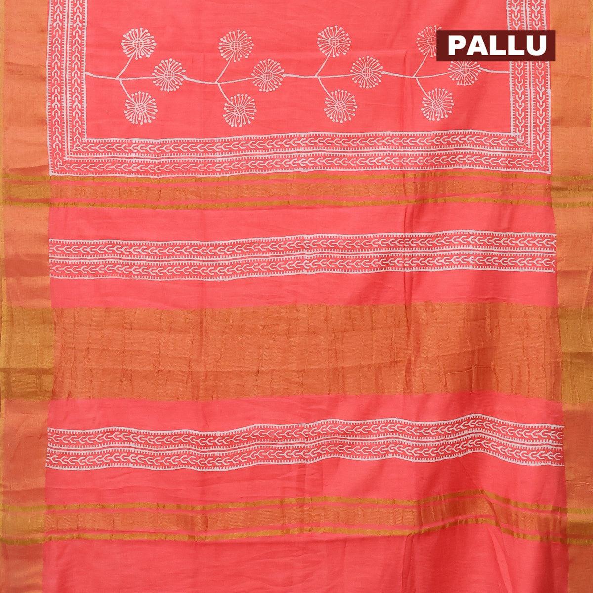 Bhagalpuri saree peach pink shade with butta prints and zari woven border - Image 3