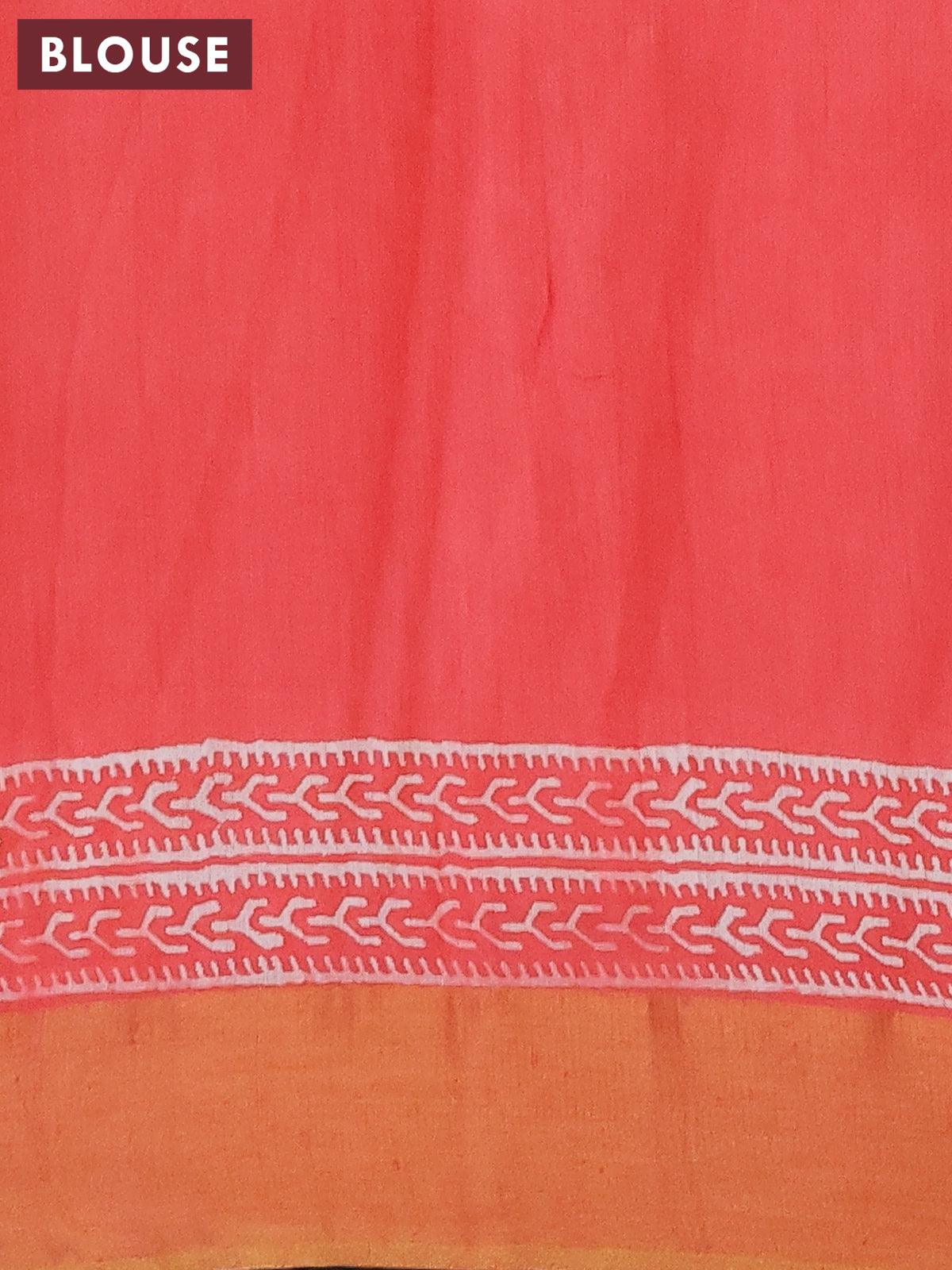 Bhagalpuri saree peach pink shade with butta prints and zari woven border - Image 4
