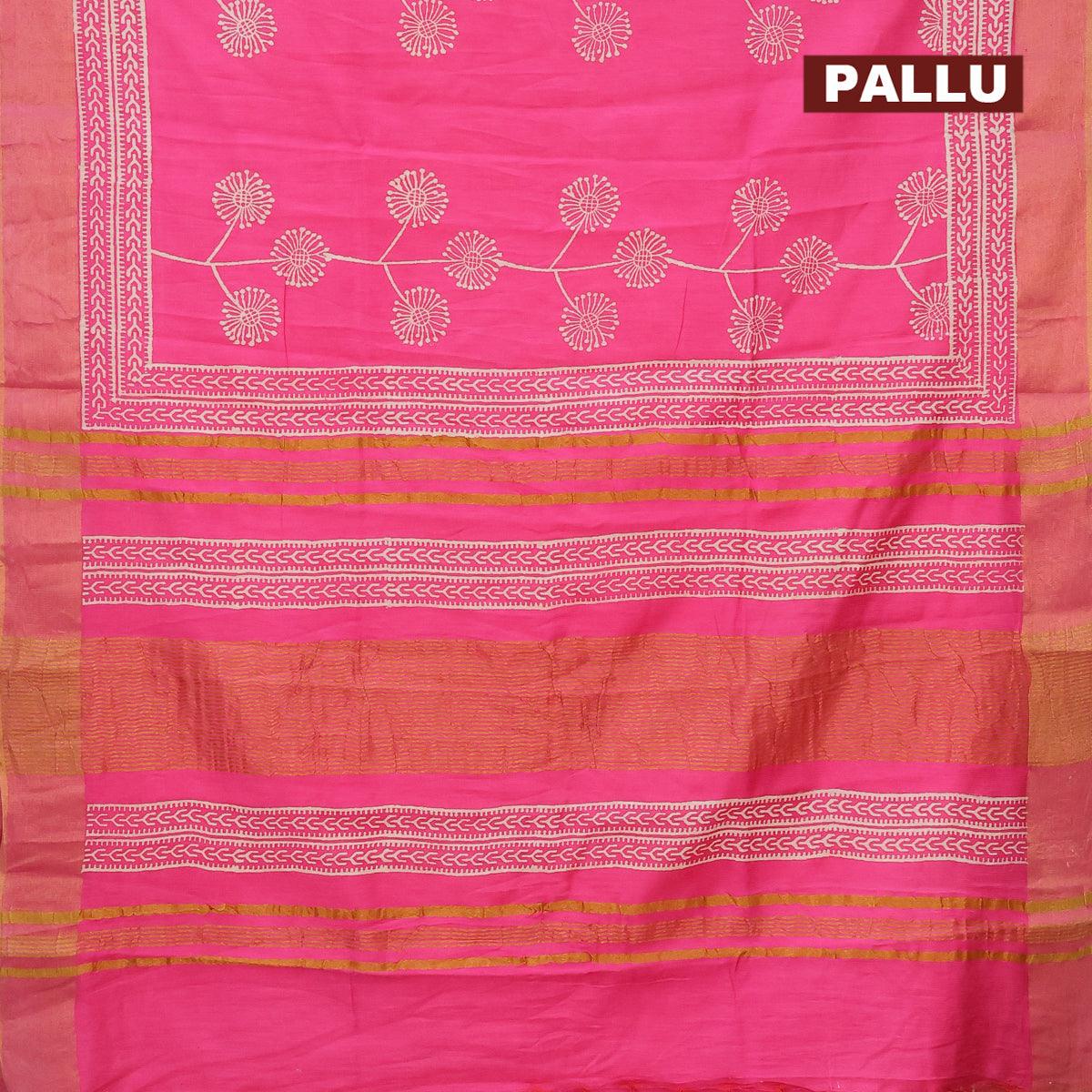 Bhagalpuri saree pink with butta prints and zari woven border - Image 3