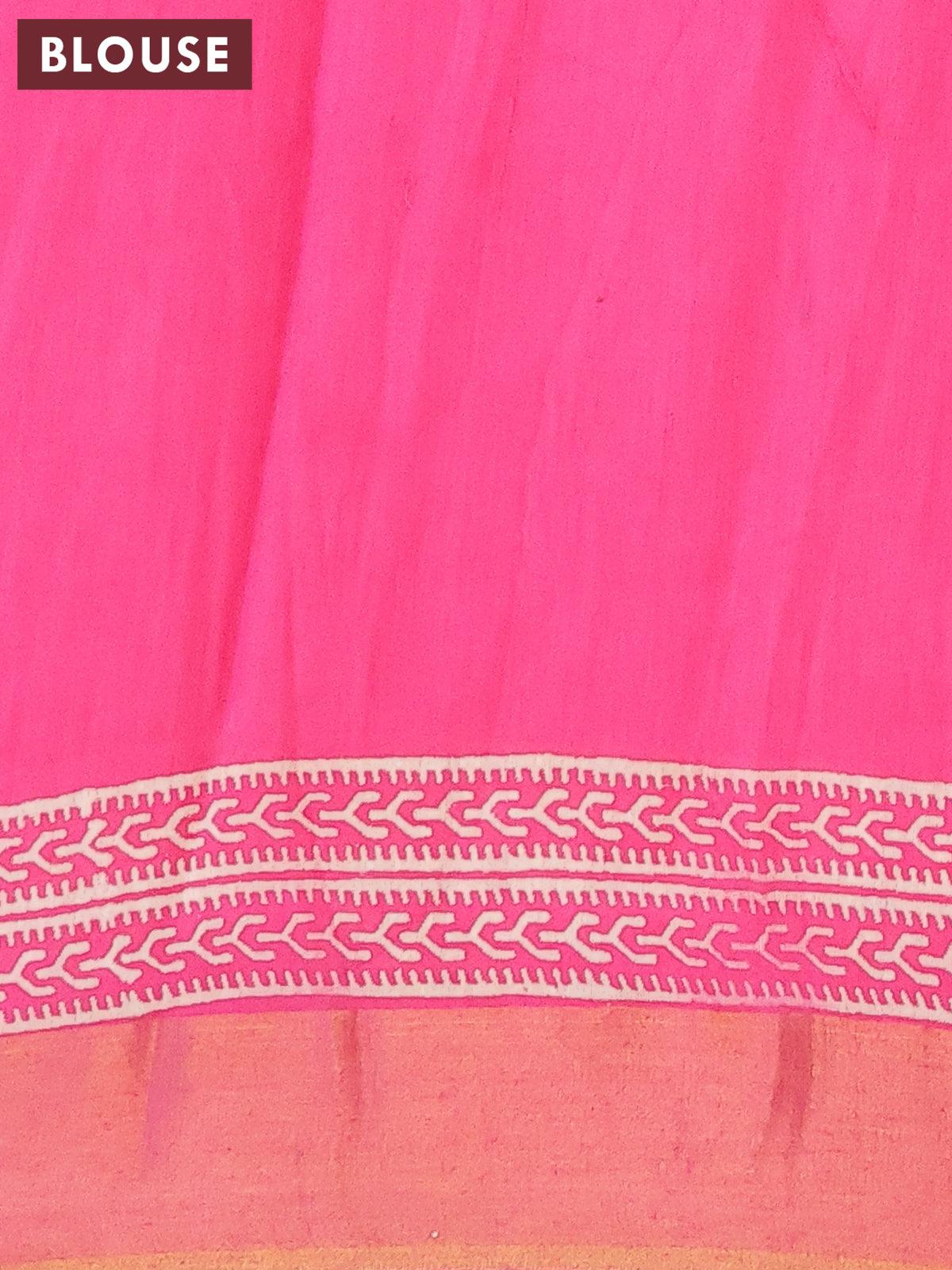 Bhagalpuri saree pink with butta prints and zari woven border - Image 4