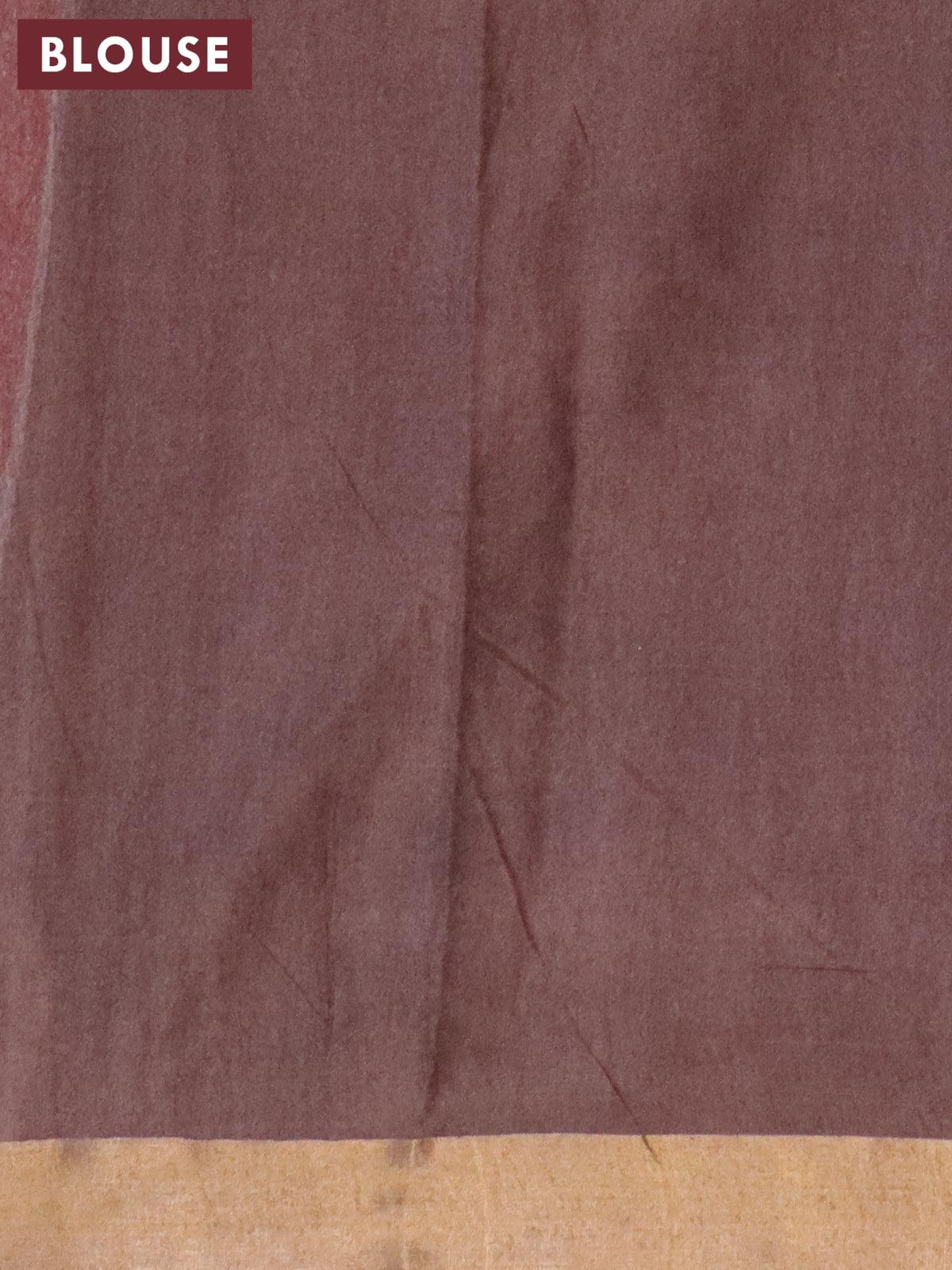Bhagalpuri saree red and brown with allover bandhani prints and long pichwai printed zari woven border - Image 4