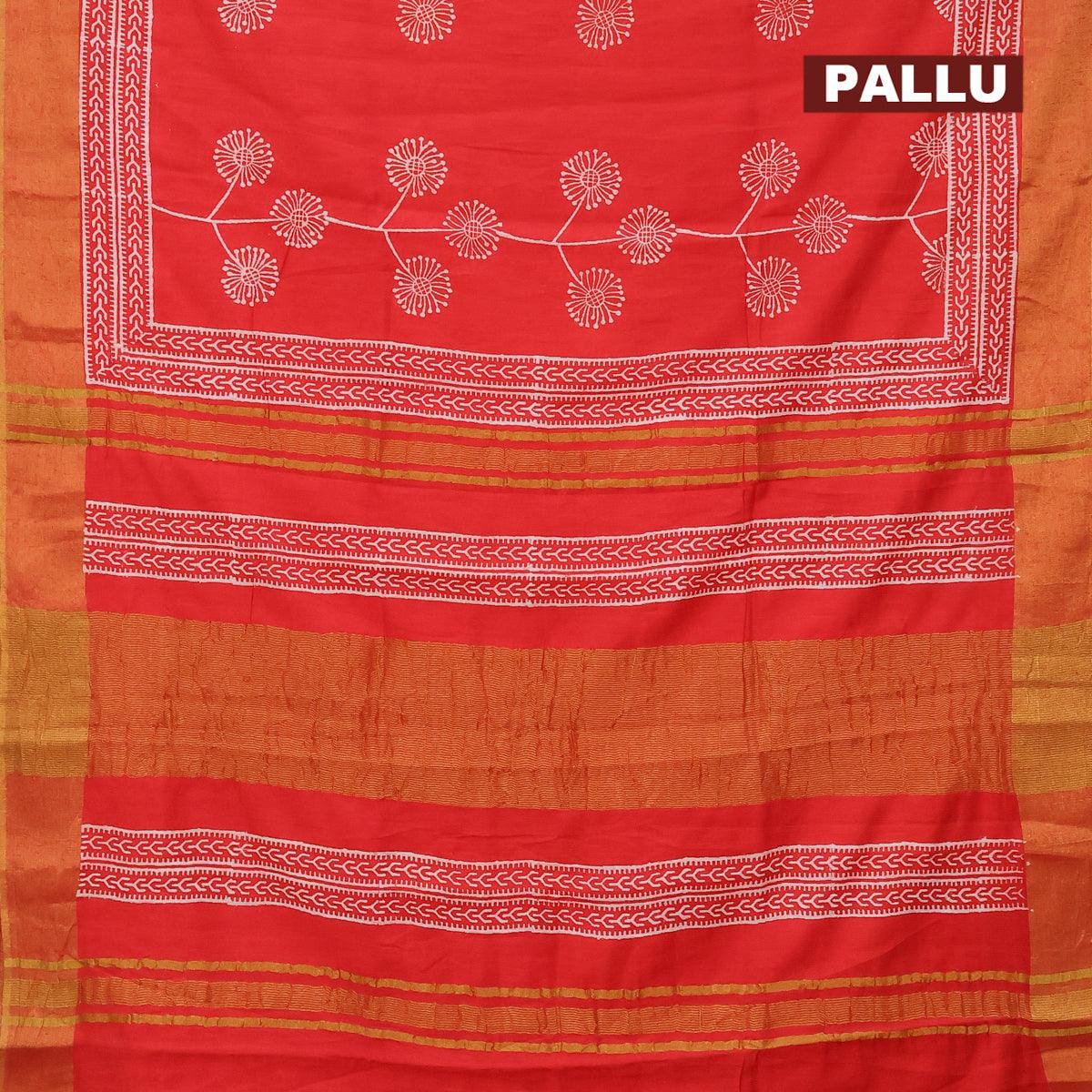 Bhagalpuri saree red with butta prints and zari woven border - Image 3
