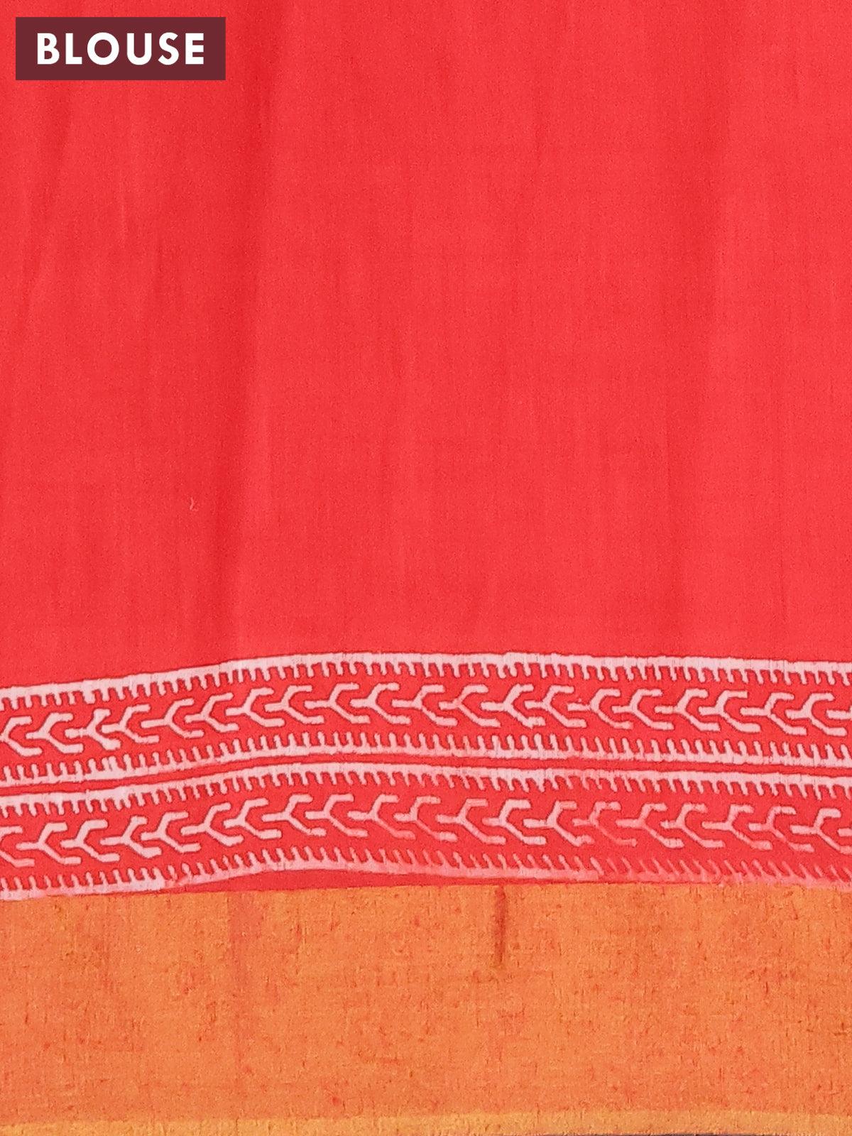 Bhagalpuri saree red with butta prints and zari woven border - Image 4