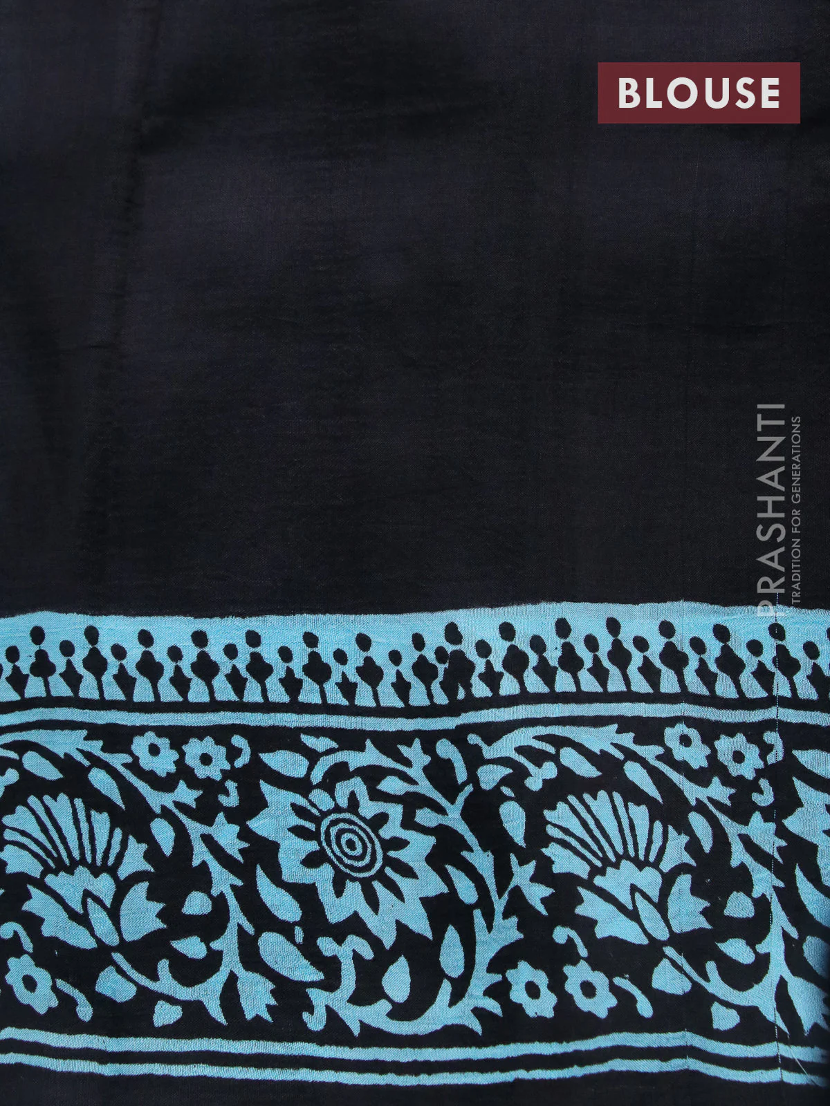 Bishnupuri silk saree light blue and black with floral butta prints and printed border - Image 4