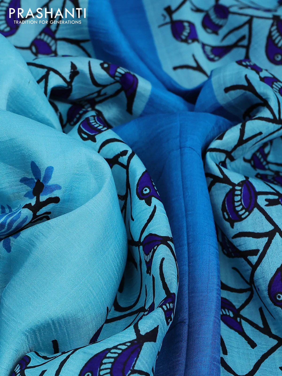 Bishnupuri silk saree light blue and blue with butta prints and printed border - Image 3