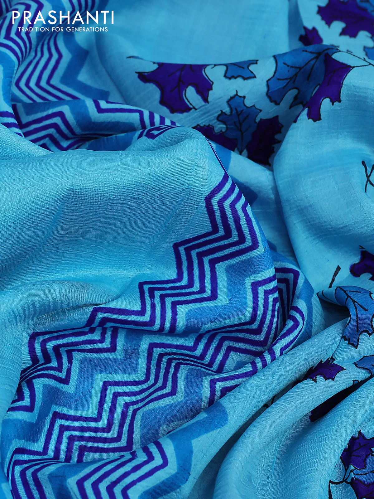 Bishnupuri silk saree light blue and blue with butta prints and printed border - Image 3