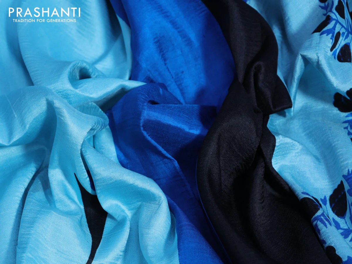 Bishnupuri silk saree light blue and cs blue with butta prints and printed border - Image 3
