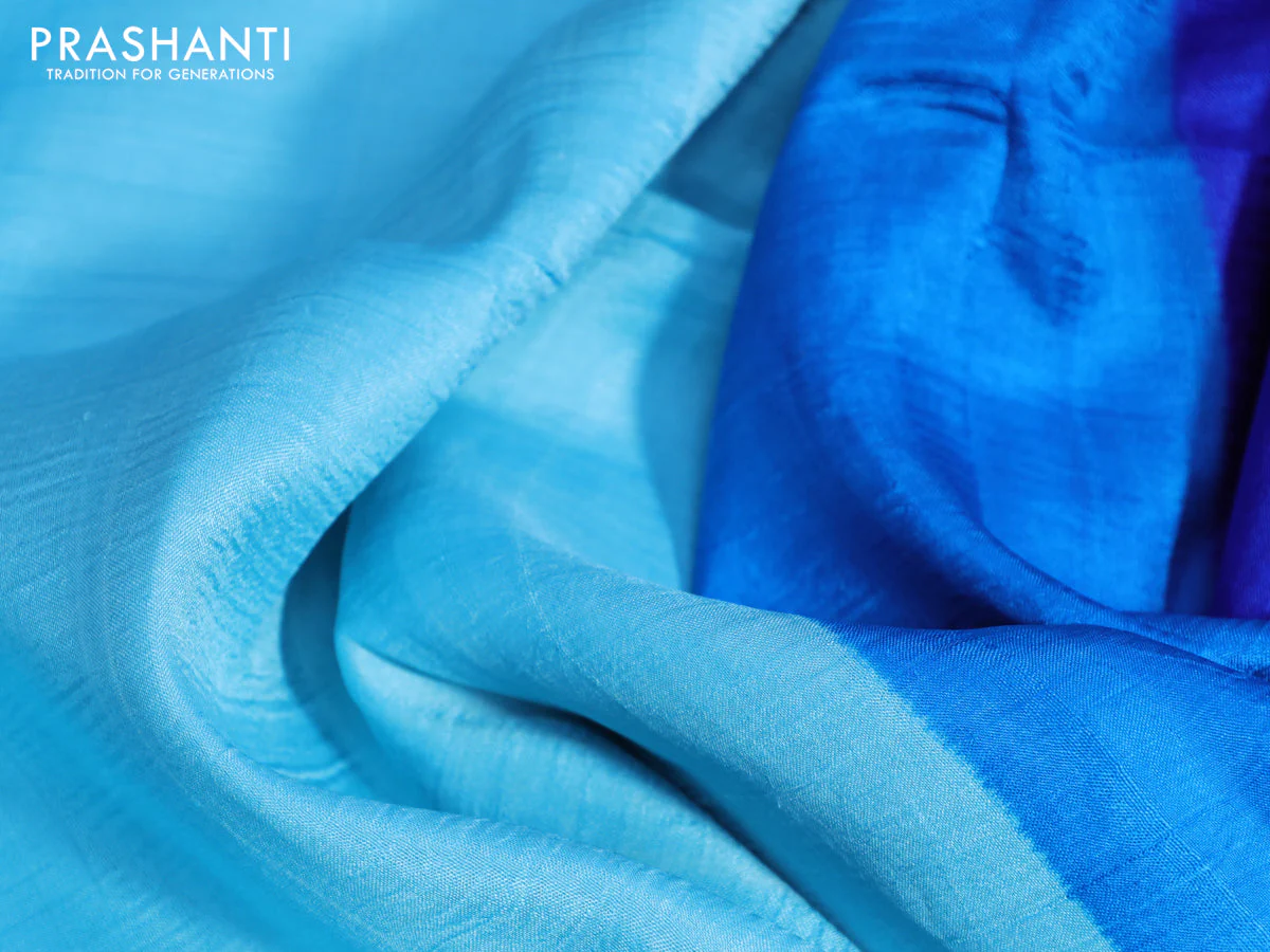 Bishnupuri silk saree light blue and royal blue with butta prints and printed border - Image 3