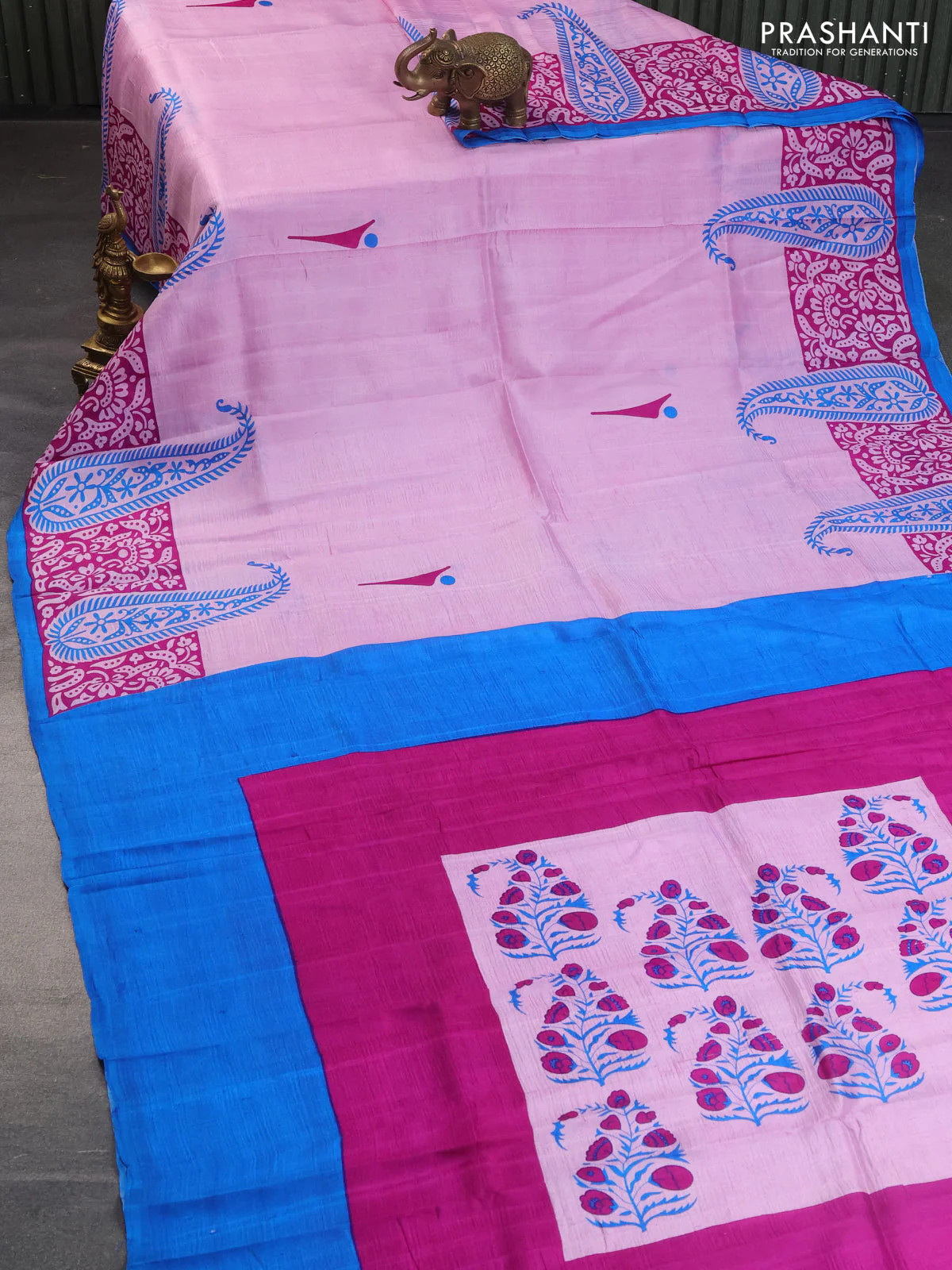 Bishnupuri silk saree lotus pink and magenta pink with butta prints and printed border - Image 2
