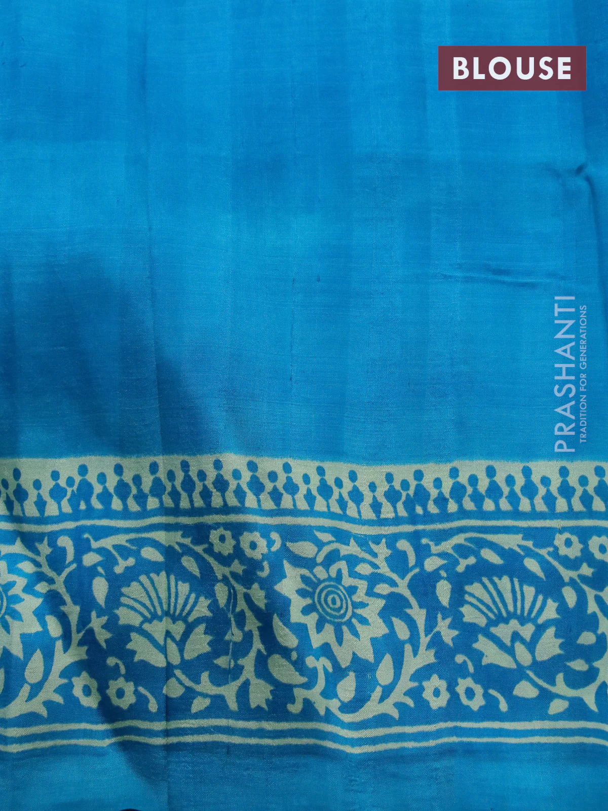 Bishnupuri silk saree pastel green and cs blue with floral butta prints and printed border - Image 4