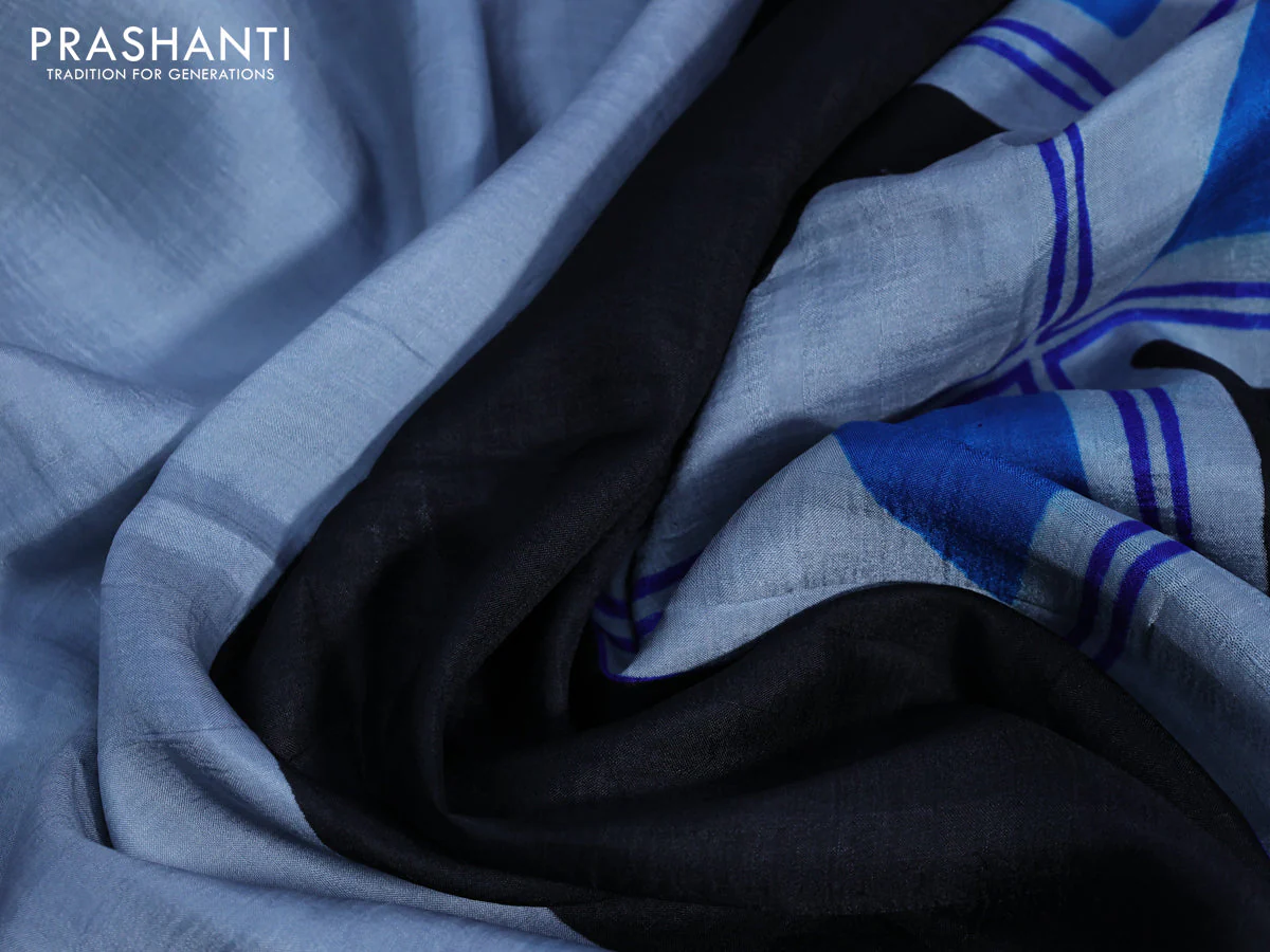 Bishnupuri silk saree pastel grey and black with butta prints and printed border - Image 3