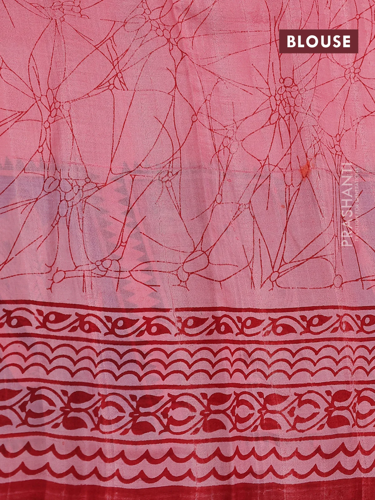Bishnupuri silk saree peach pink and red blue with butta prints and printed border - Image 4