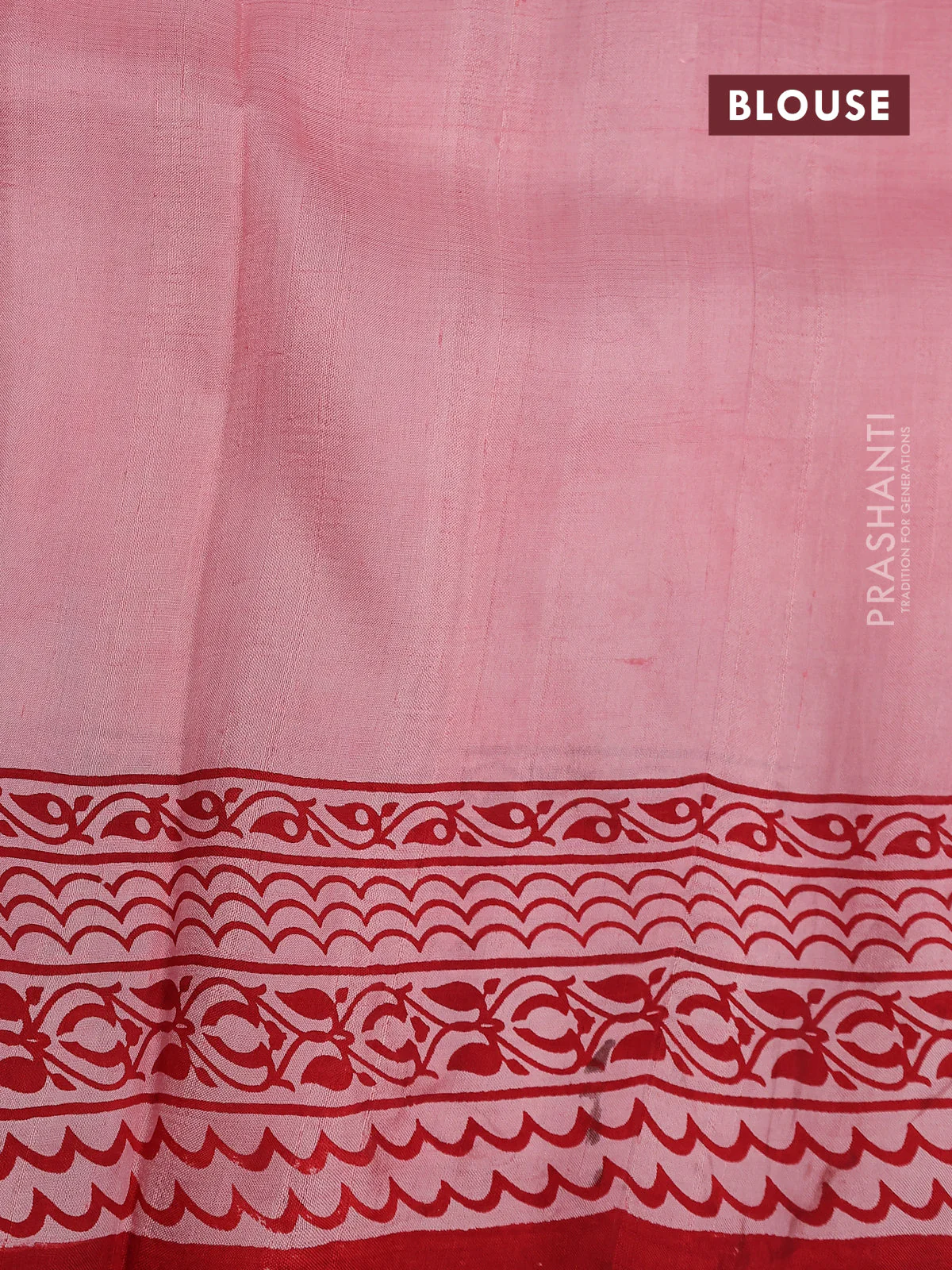 Bishnupuri silk saree peach pink and red blue with butta prints and printed border - Image 4