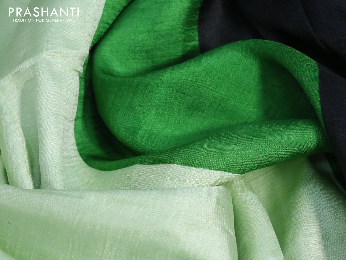 Bishnupuri silk saree pista green and green with butta prints and printed border - Image 3