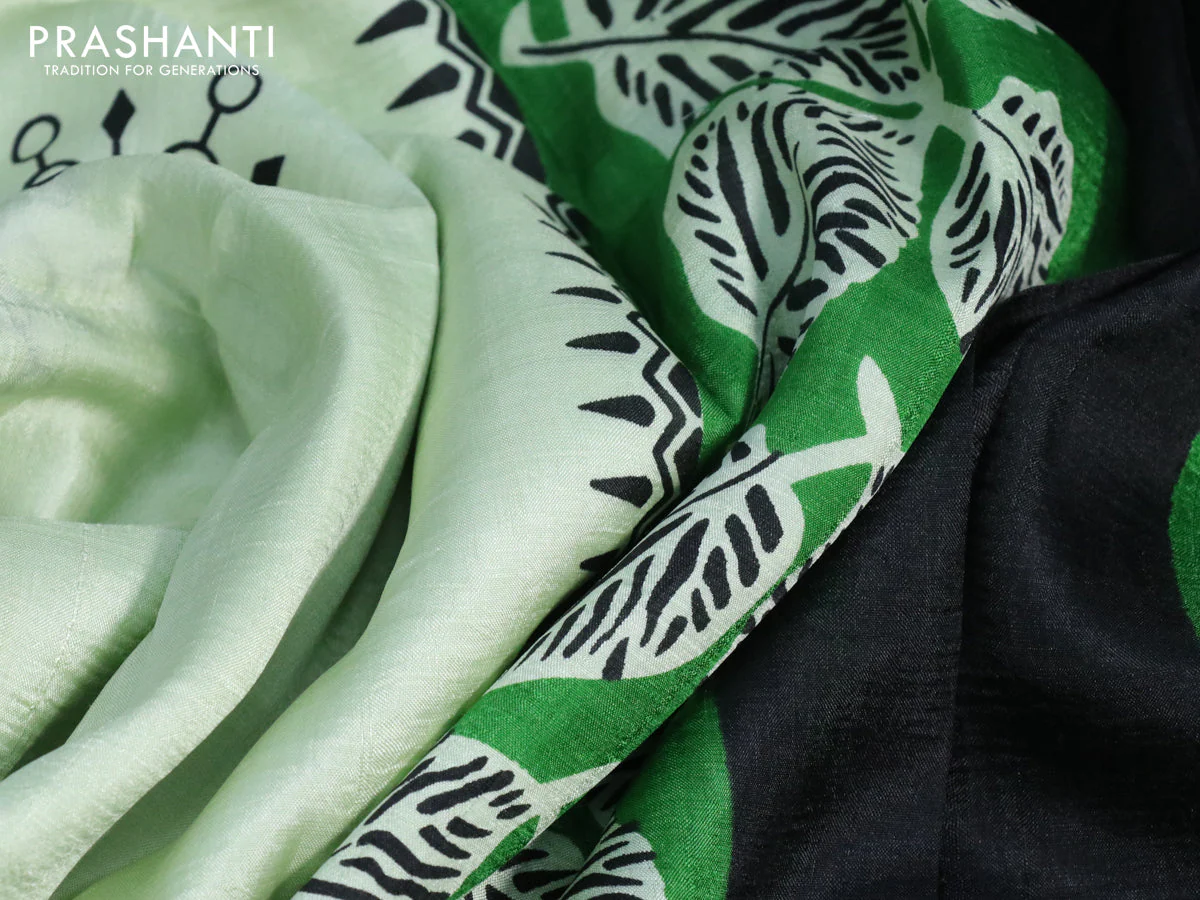 Bishnupuri silk saree pista green and green with butta prints and printed border - Image 3