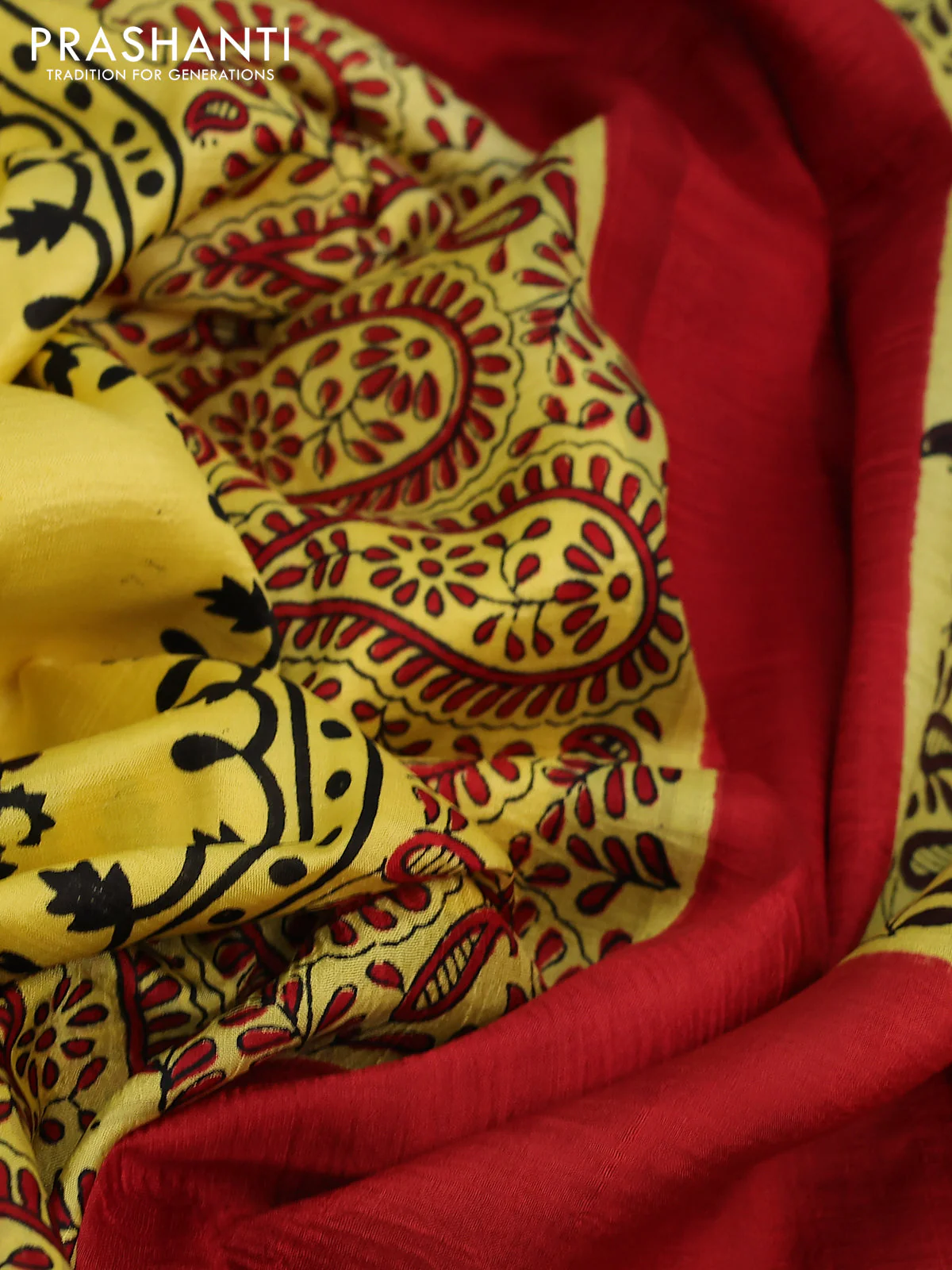 Bishnupuri silk saree yellow and brown with butta prints and printed border - Image 3