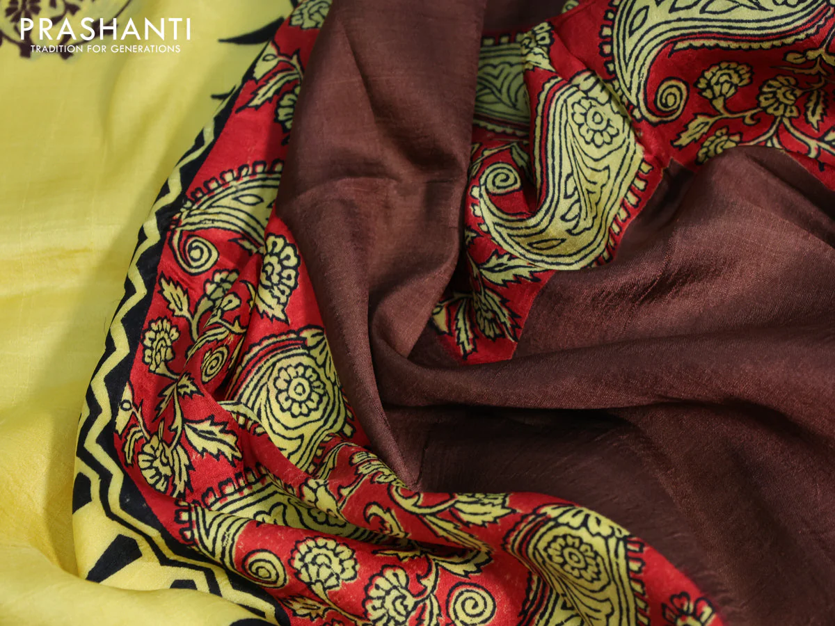 Bishnupuri silk saree yellow and red with butta prints and printed border - Image 3