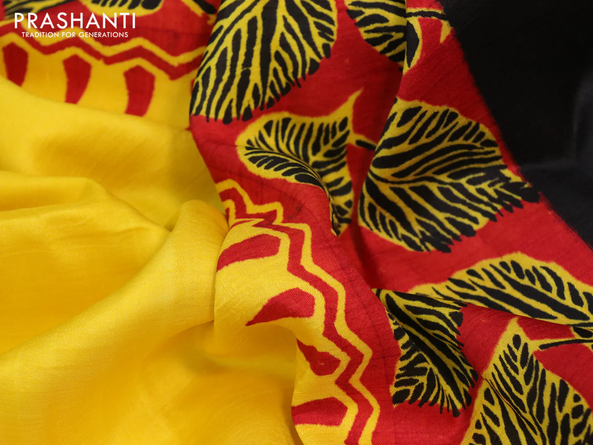 Bishnupuri silk saree yellow and red with butta prints and printed border - Image 3