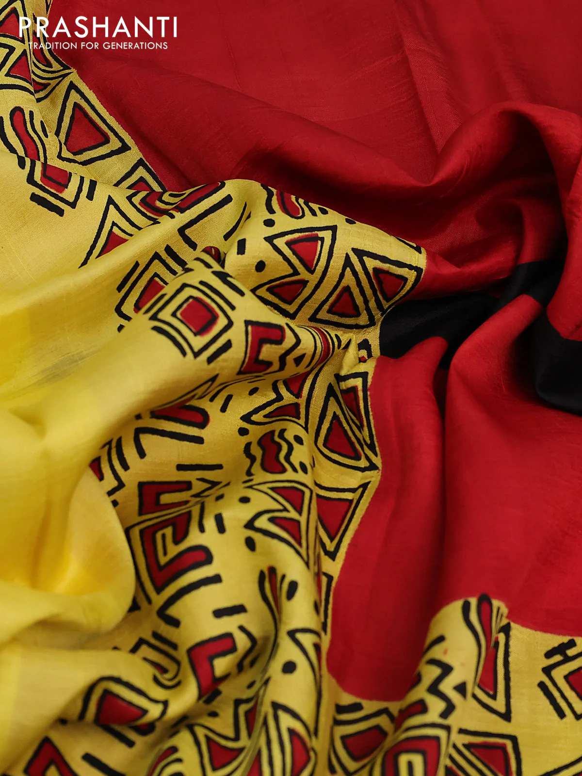 Bishnupuri silk saree yellow and red with butta prints and printed border - Image 3