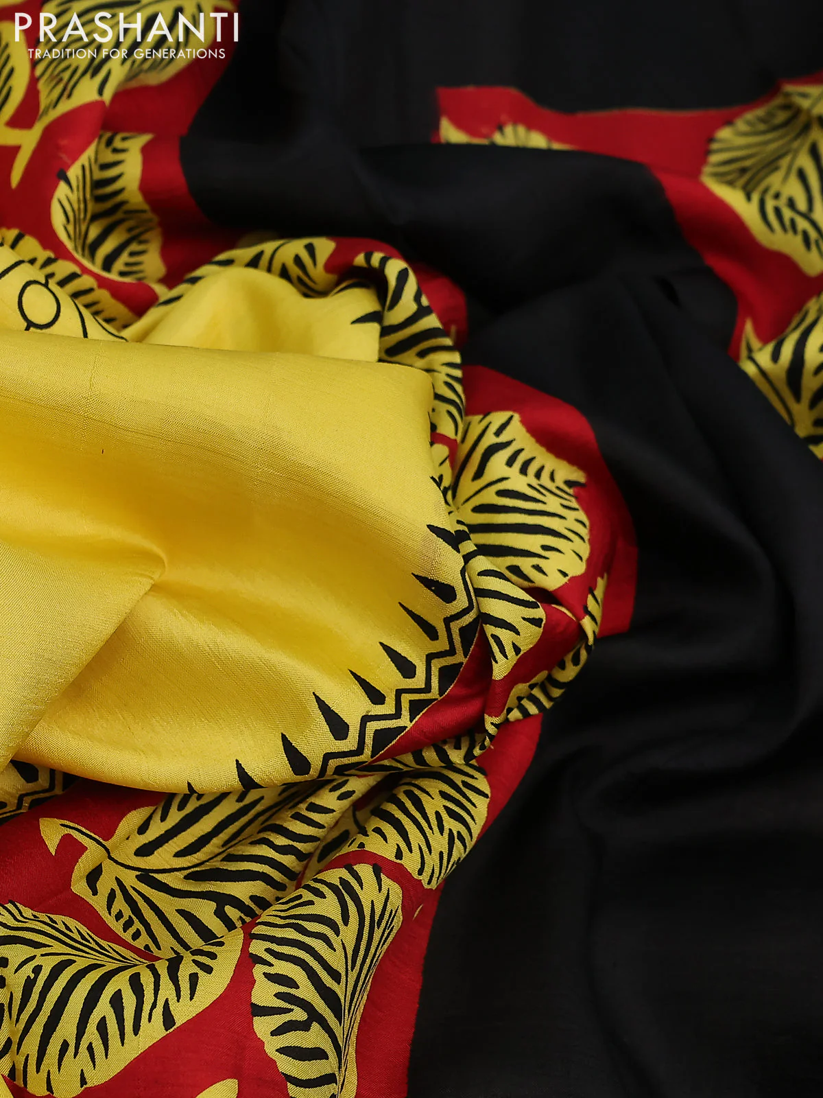 Bishnupuri silk saree yellow and red with butta prints and printed border - Image 3