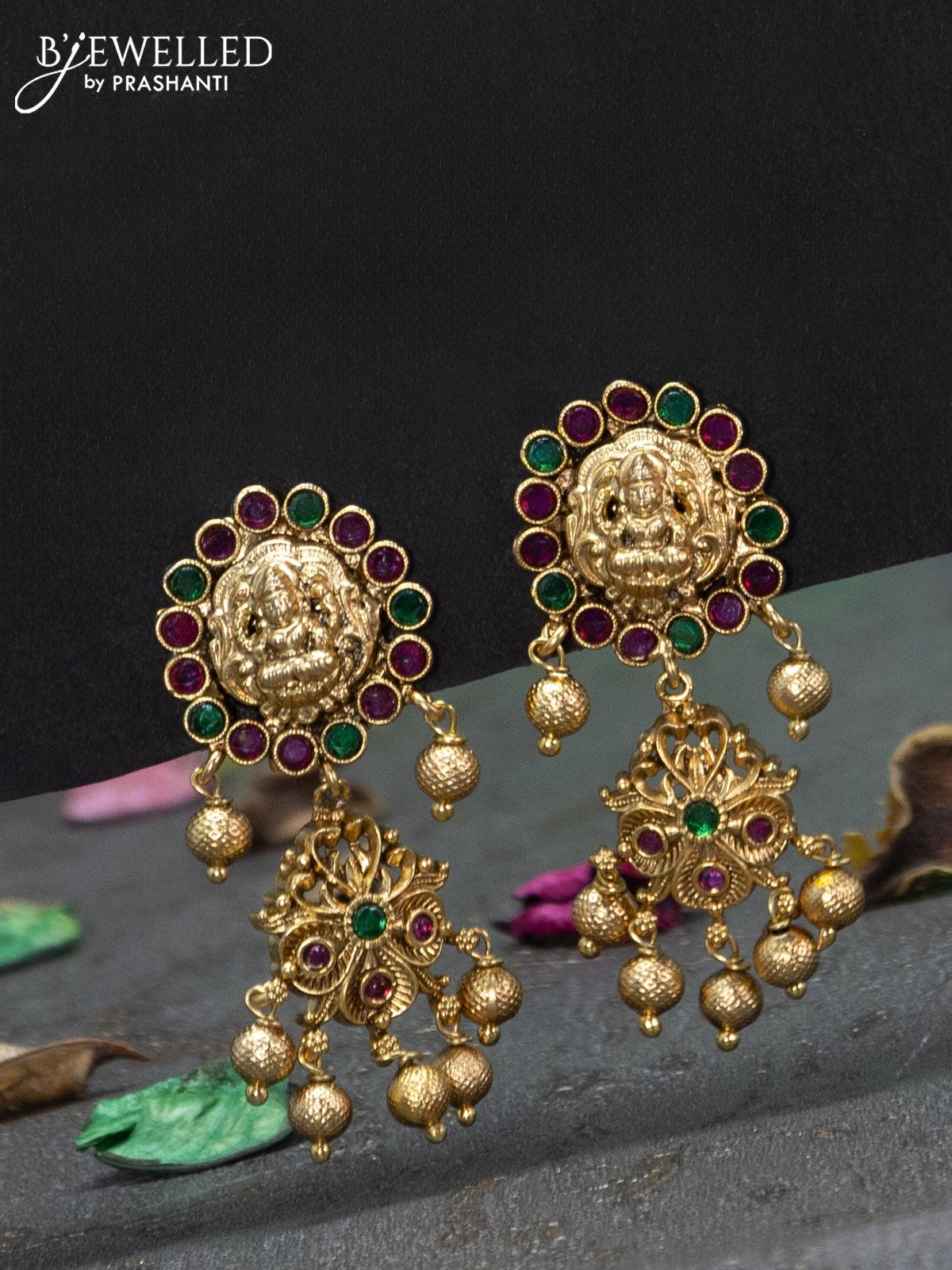 Black thread necklace kemp stones with lakshmi pendant and golden beads hangings - Image 2