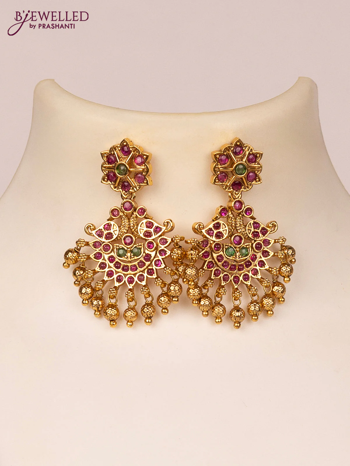 Black thread necklace peacock design with kemp stones and golden beads hangings - Image 2