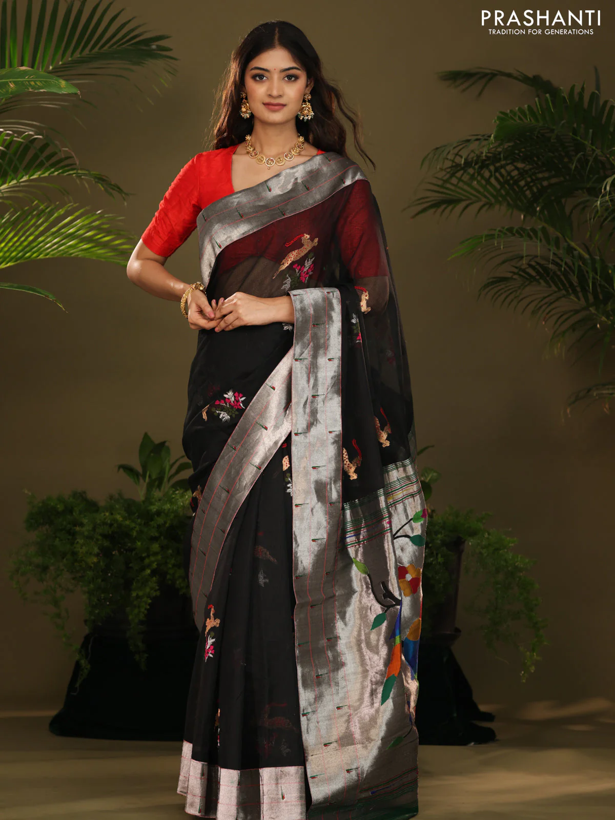 Black Zari Kota With Rich Silver Zari Paithani Pallu Weaving - Image 2
