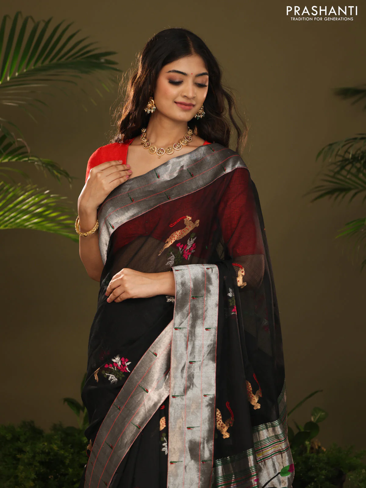 Black Zari Kota With Rich Silver Zari Paithani Pallu Weaving - Image 3