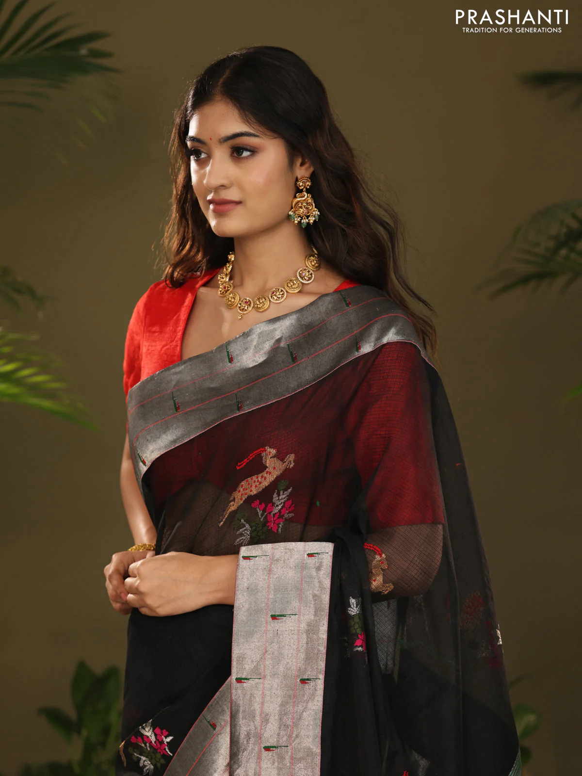 Black Zari Kota With Rich Silver Zari Paithani Pallu Weaving - Image 5