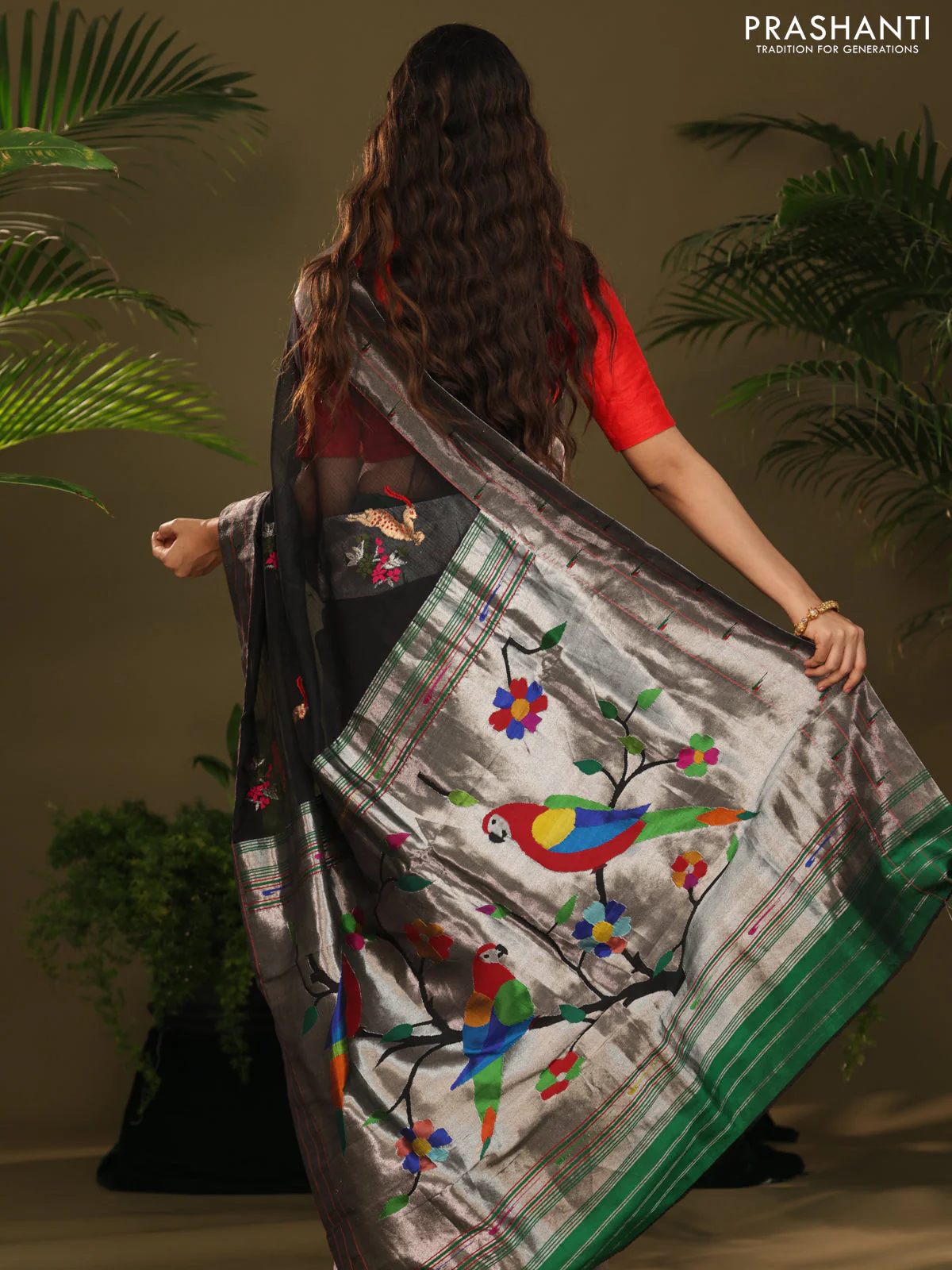 Black Zari Kota With Rich Silver Zari Paithani Pallu Weaving - Image 6