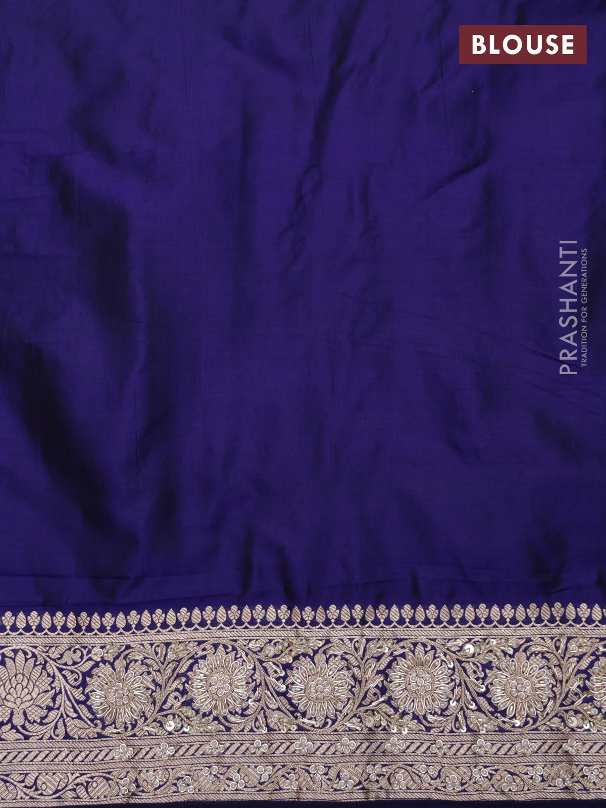 Blue Banarasi Uppada silk saree with allover zari weaves & embroidery border - Image 6