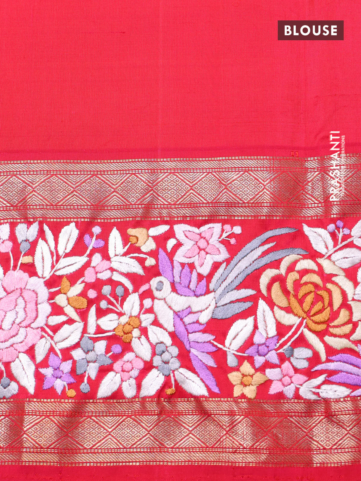 Blue & Pink Kanchipuram Silk Saree Parsi Work Embroidery border - Image 7