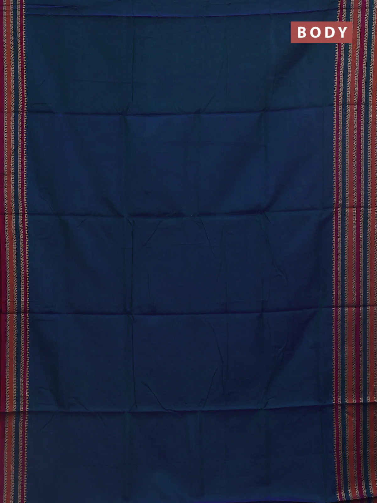Bluish green narayanpet cotton saree with matching neck piece - Image 2