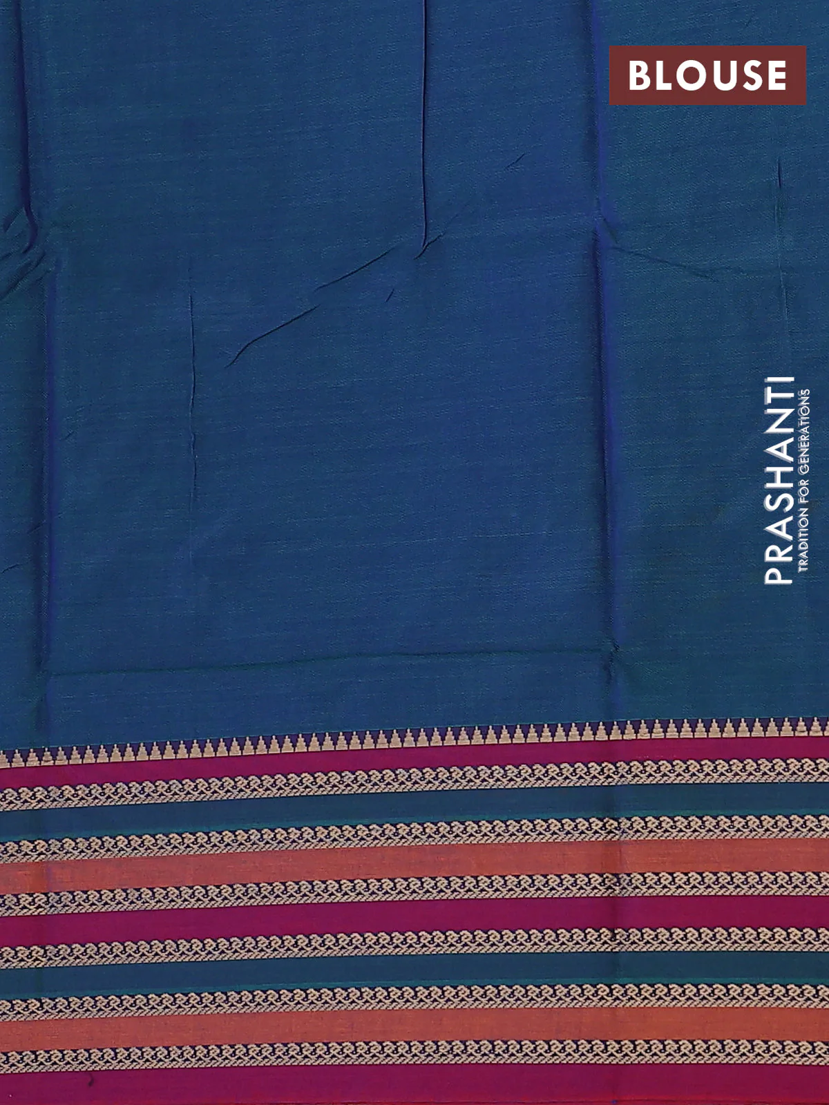 Bluish green narayanpet cotton saree with matching neck piece - Image 4