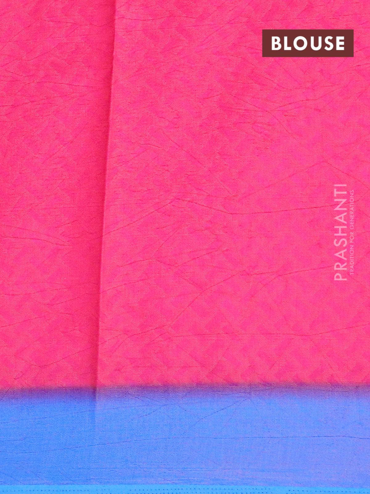 Brasso saree pink and blue with allover geometric weaves - Image 3