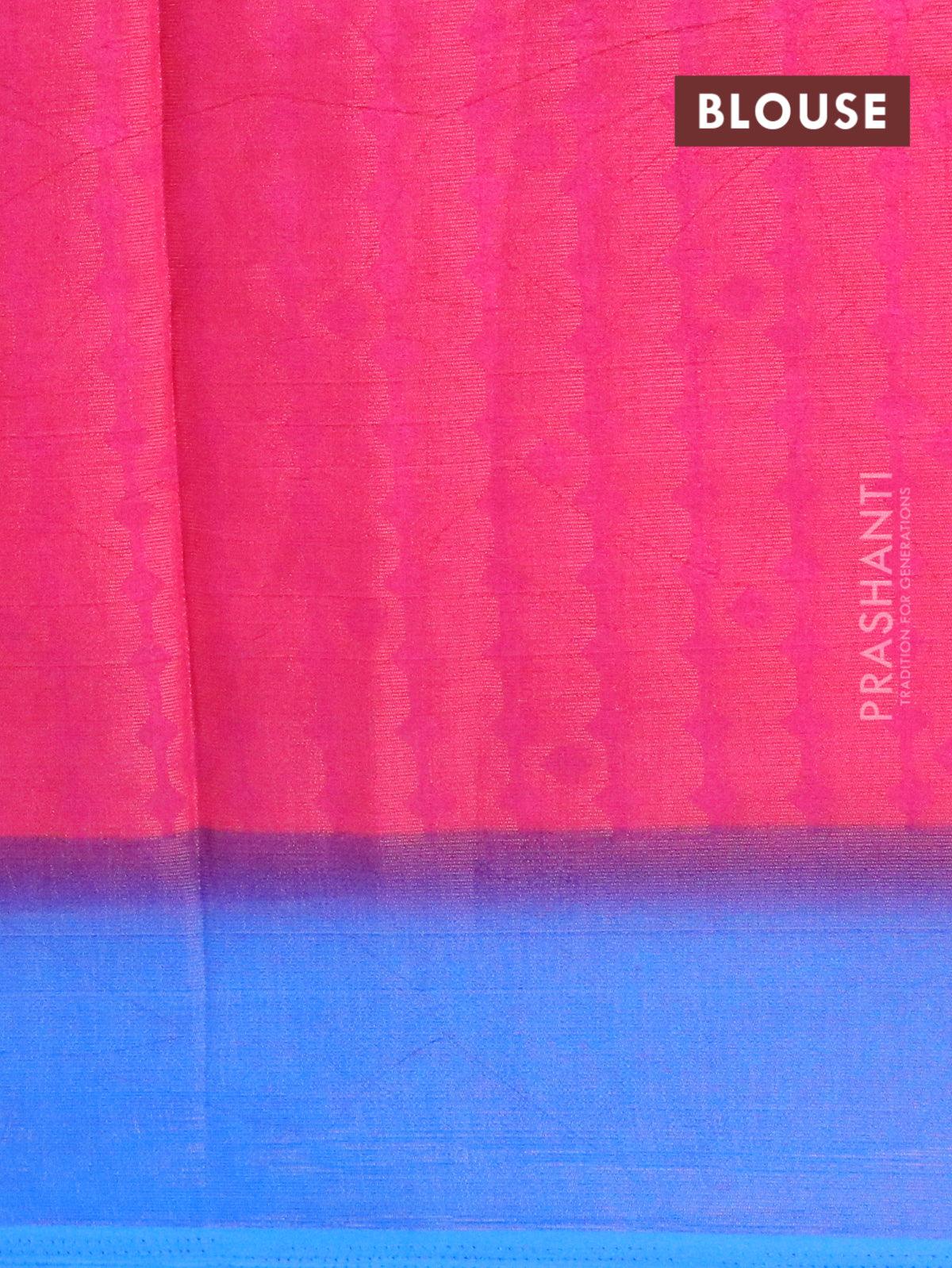 Brasso saree pink and blue with allover geometric weaves - Image 3