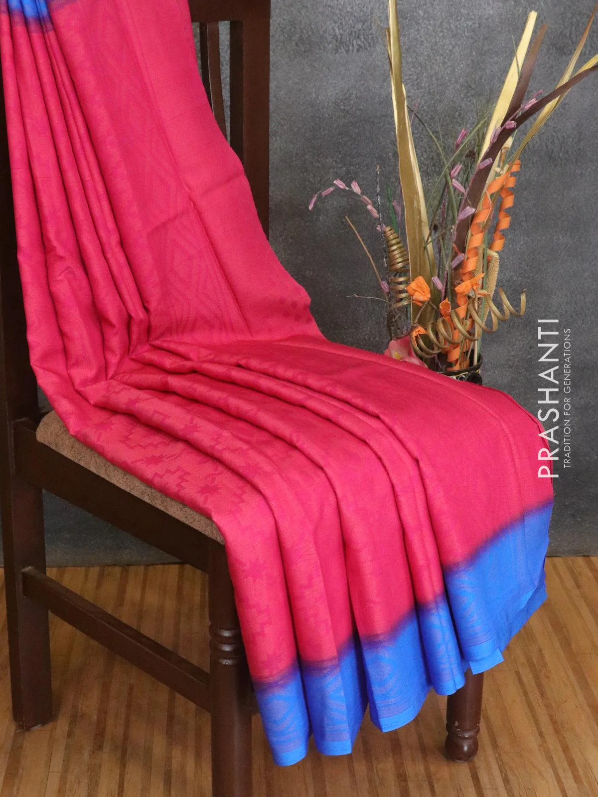 Brasso saree pink and blue with allover weaves - Image 2