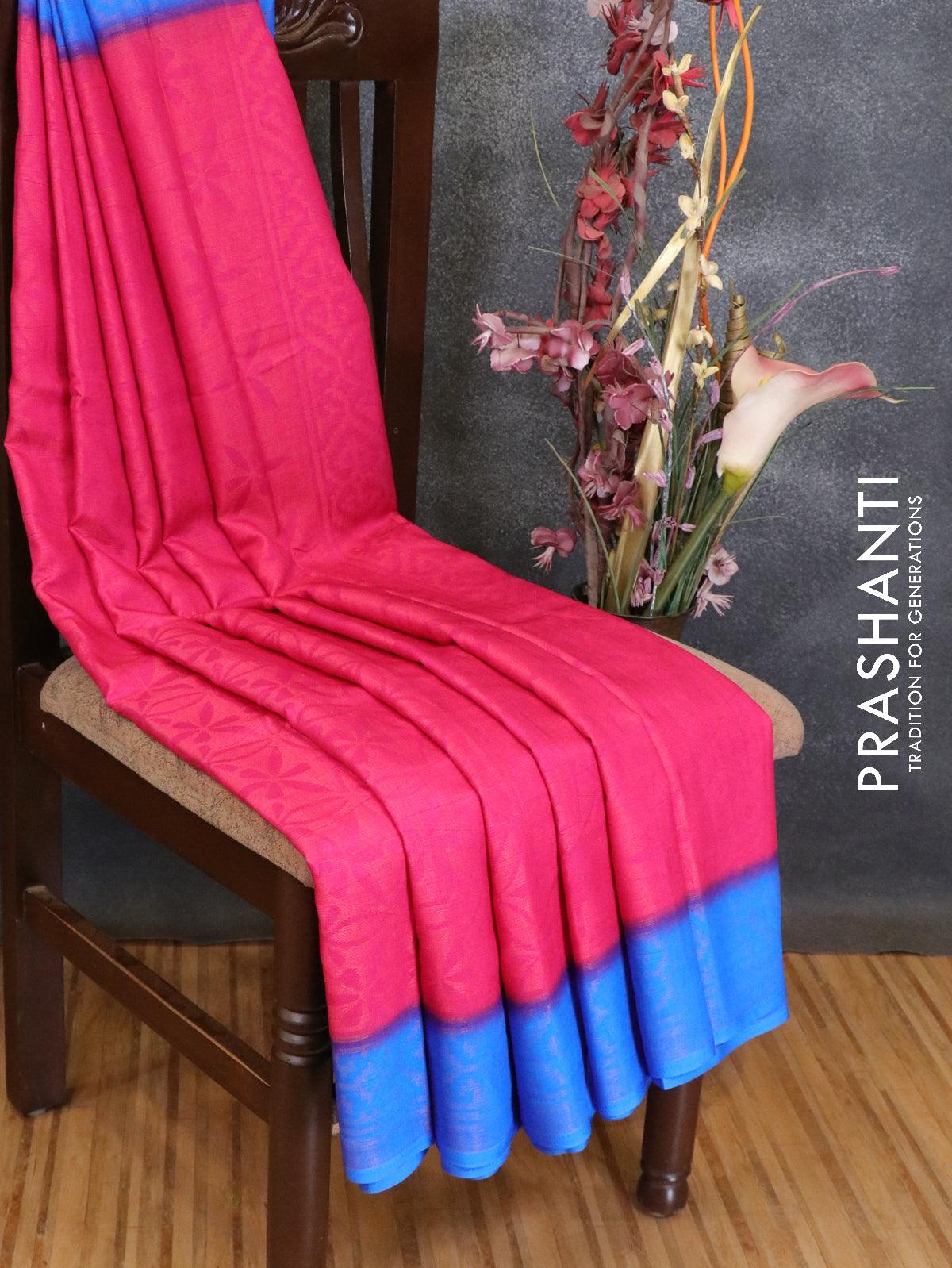 Brasso saree pink and blue with allover weaves - Image 2