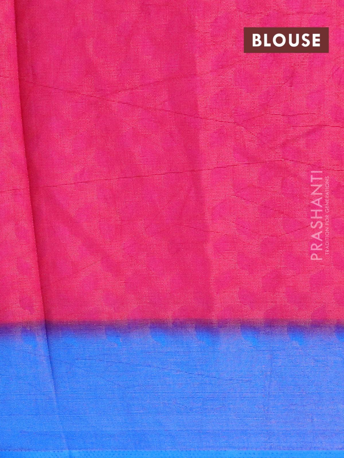 Brasso saree pink and blue with allover weaves - Image 3