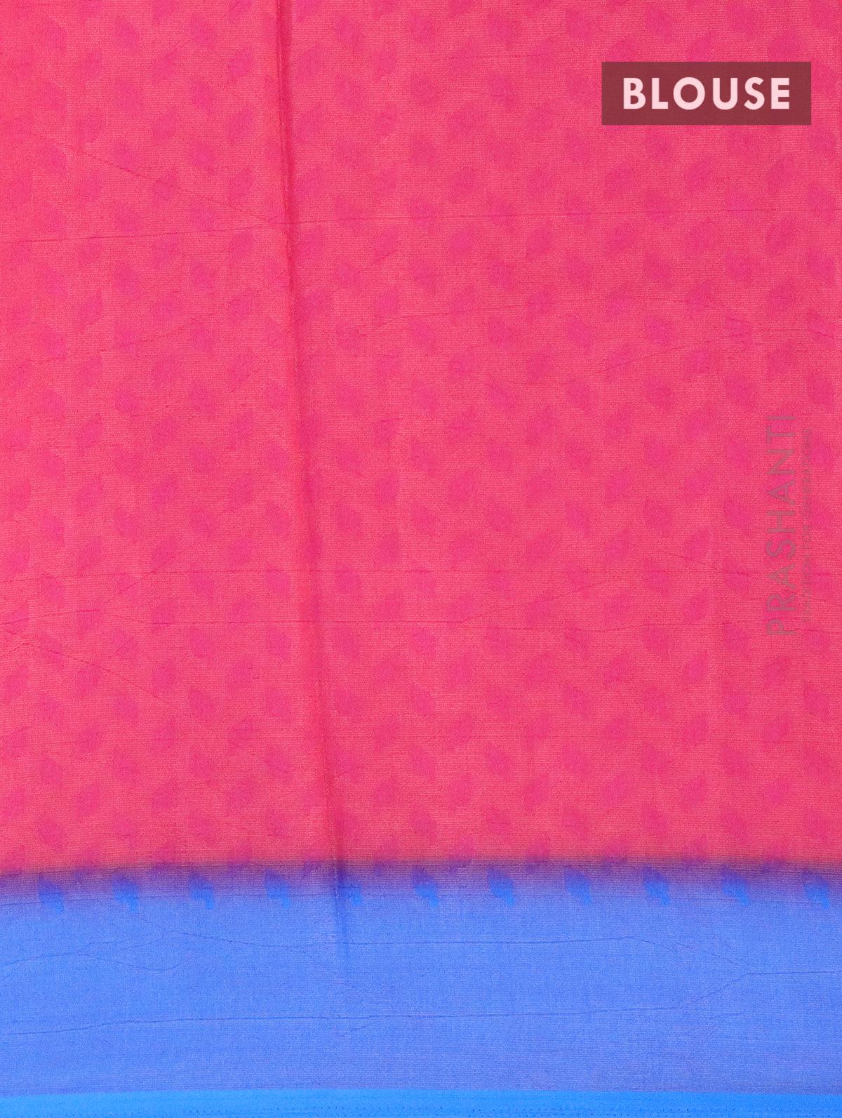 Brasso saree pink and royal blue with allover weaves - Image 3