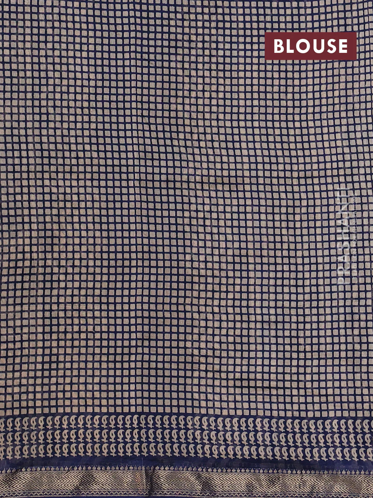 Chanderi bagru partly saree peacock blue and beige with plain body and kalamkari printed pallu - Image 8