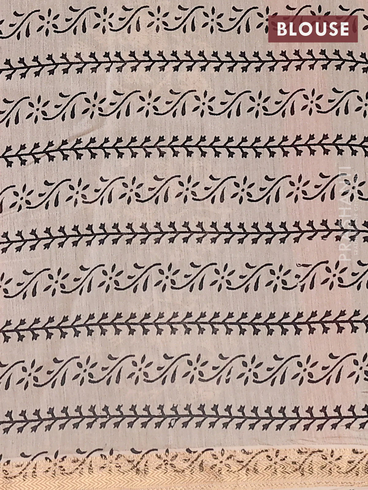 Chanderi bagru saree black and beige with plain body and maheshwari border - Image 4