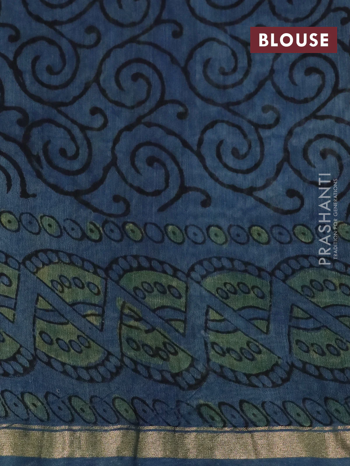 Chanderi bagru saree blue shade with allover kalamkari prints and small zari woven border - Image 11