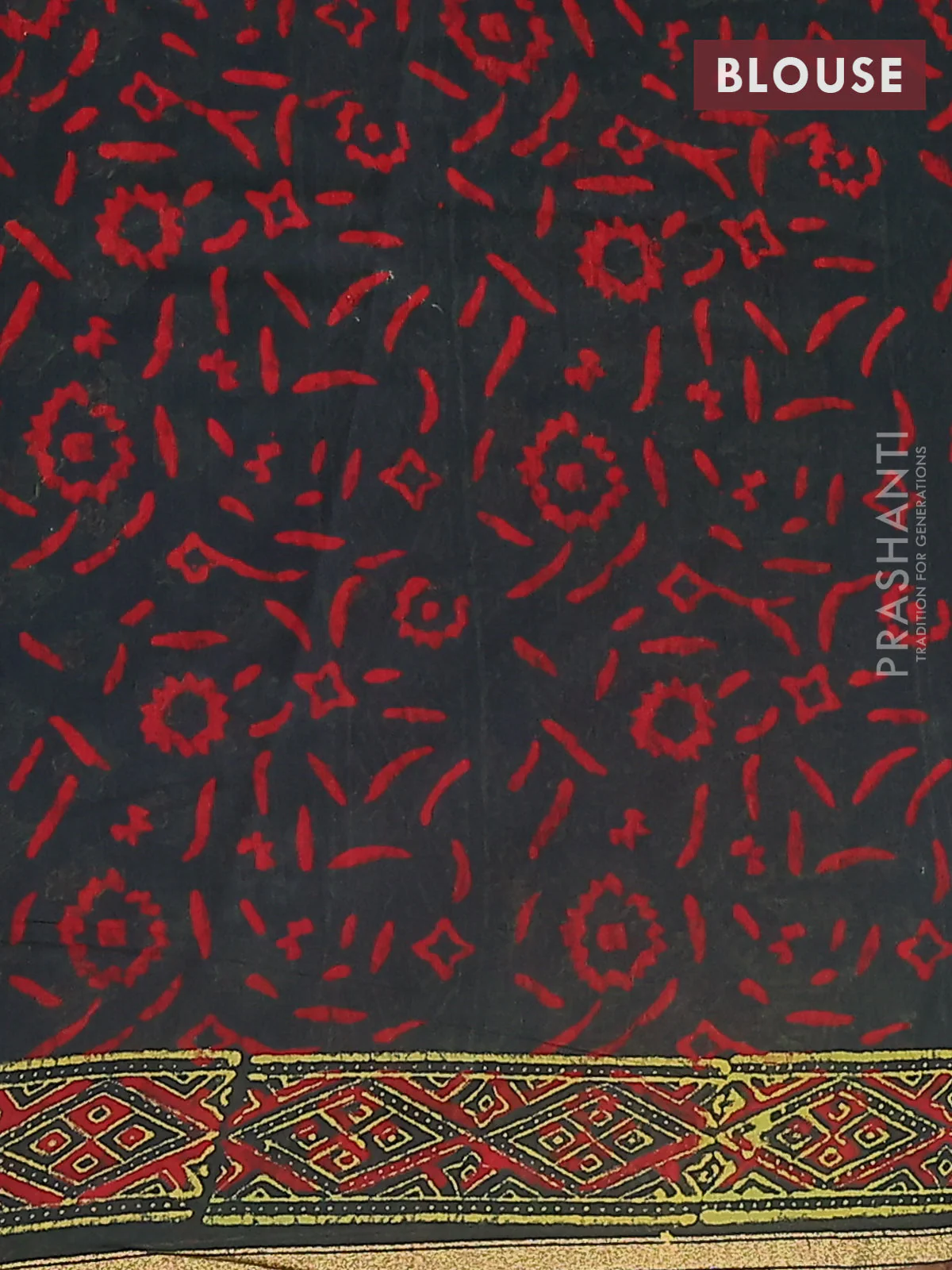 Chanderi bagru saree bottle green with allover ajrakh prints and small zari woven border - Image 4
