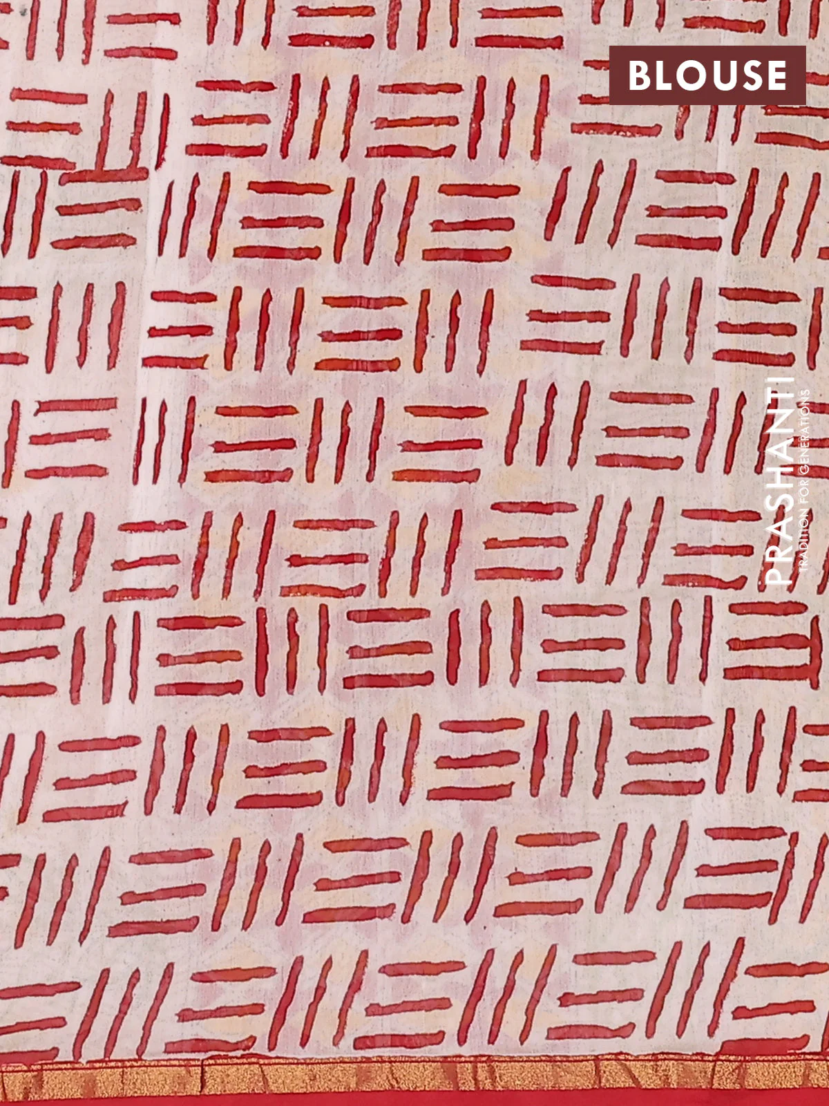 Chanderi bagru saree maroon with allover prints and small zari woven border - Image 4