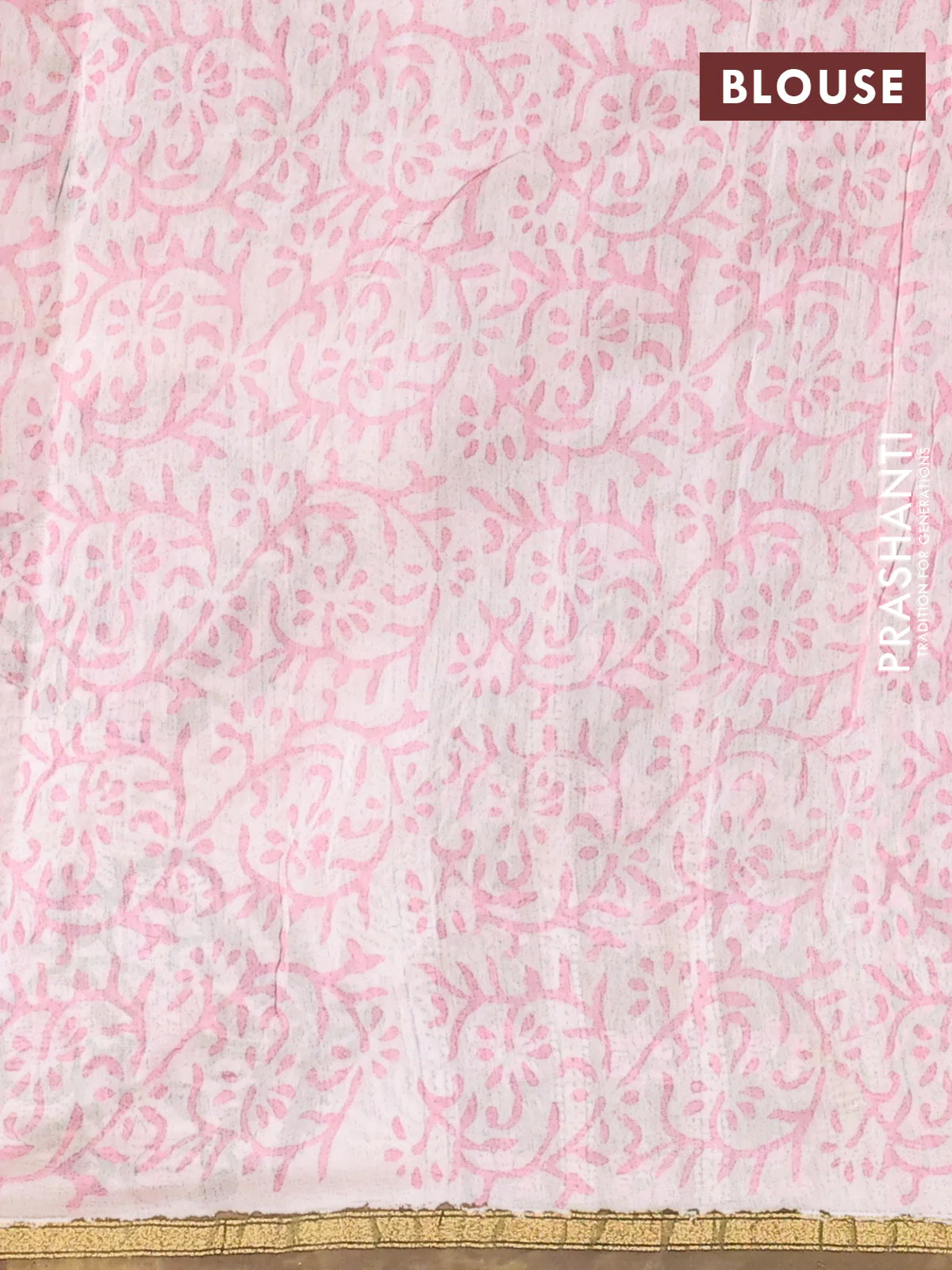Chanderi bagru saree mehendi green and off white with floral butta prints and small zari woven border - Image 4