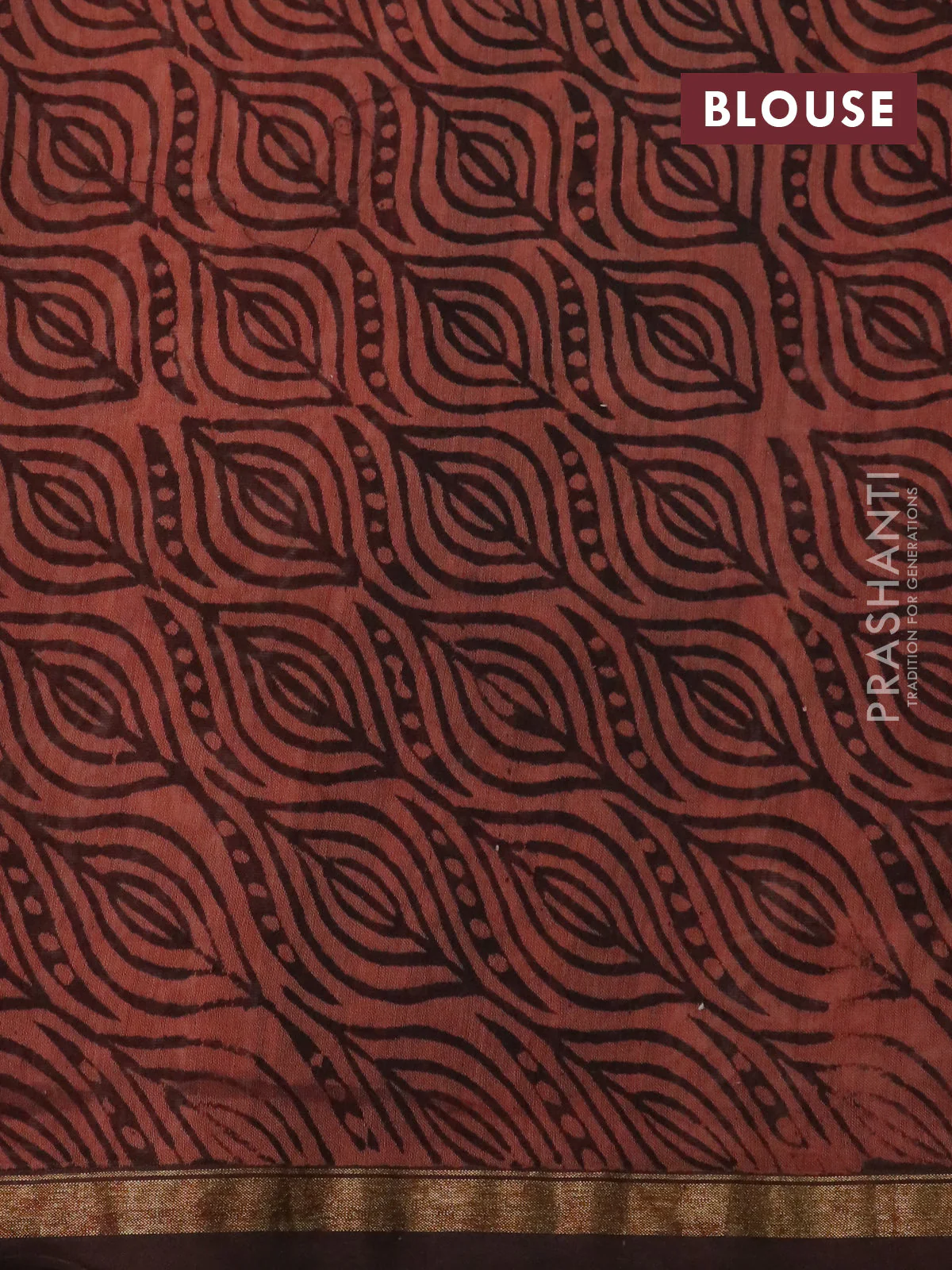 Chanderi bagru saree rust shade and brown with allover kalamkari prints and small zari woven border - Image 11
