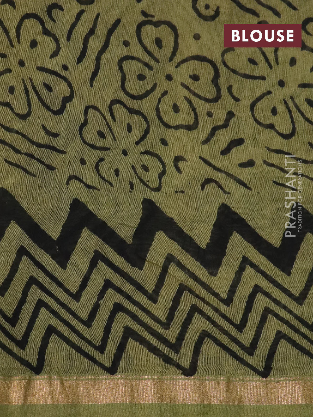 Chanderi bagru saree sap green shade with allover kalamkari prints and small zari woven border - Image 11